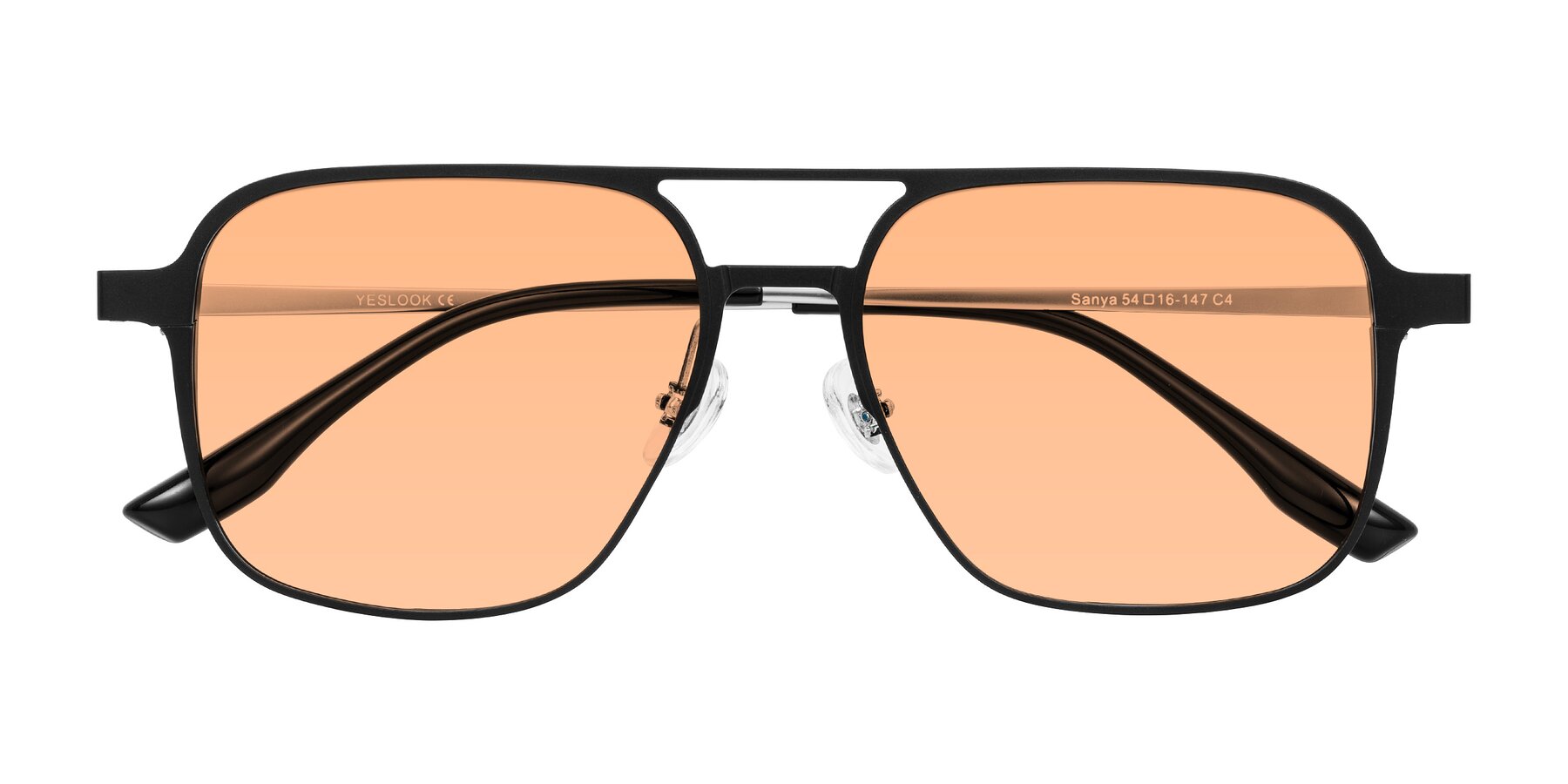 Folded Front of Sanya in Matte Black/Silver with Light Orange Tinted Lenses