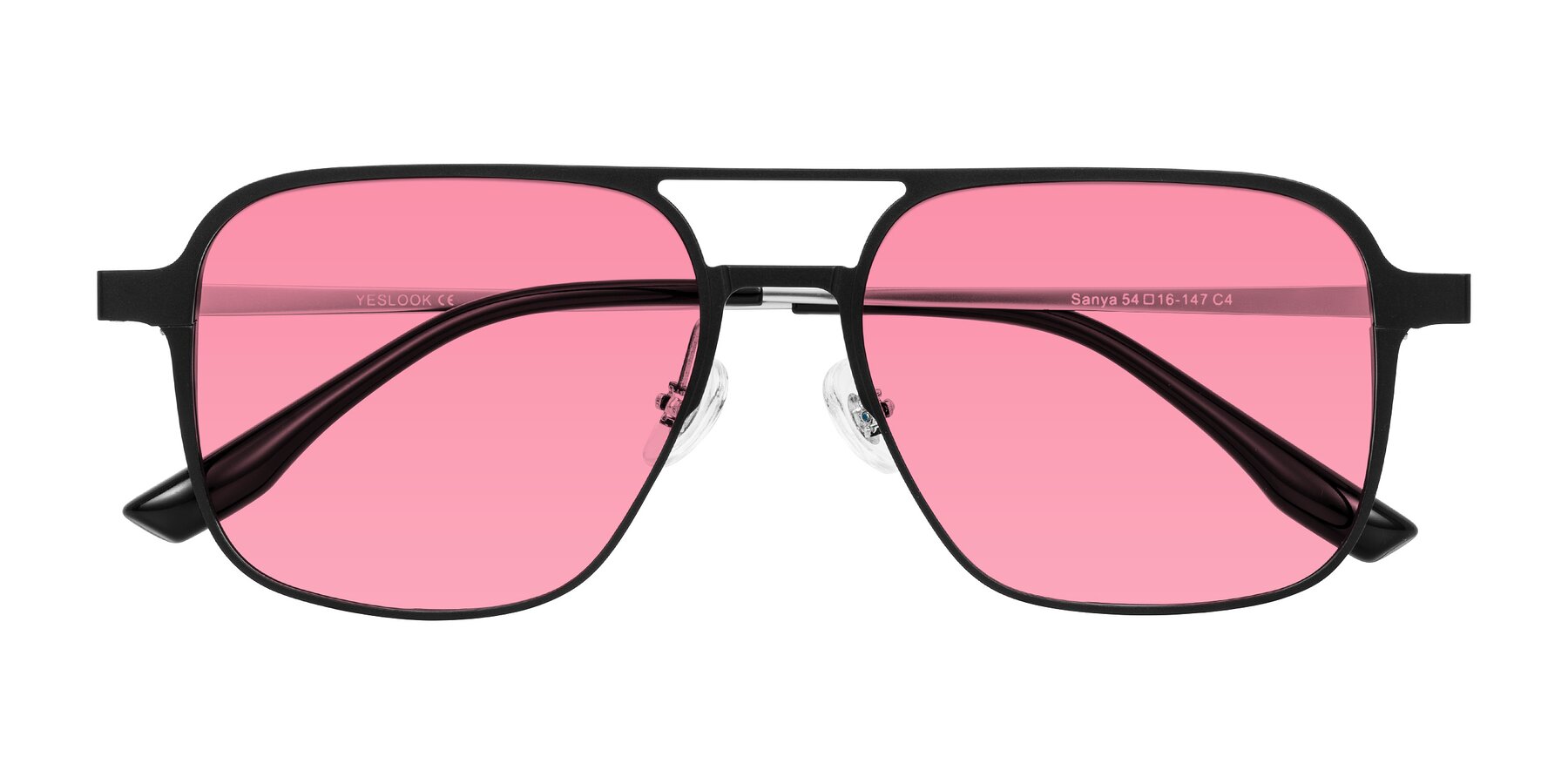 Folded Front of Sanya in Matte Black/Silver with Pink Tinted Lenses