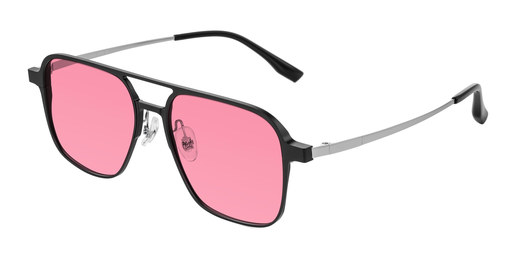 Angle of Sanya in Matte Black/Silver with Pink Tinted Lenses