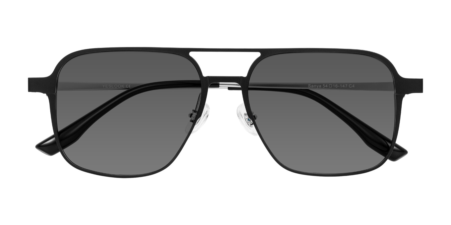 Folded Front of Sanya in Matte Black/Silver with Medium Gray Tinted Lenses