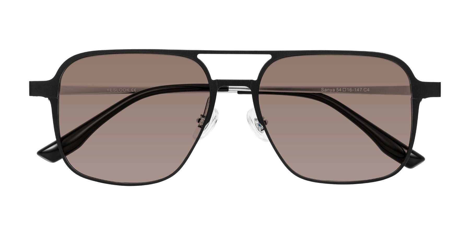 Folded Front of Sanya in Matte Black/Silver with Medium Brown Tinted Lenses