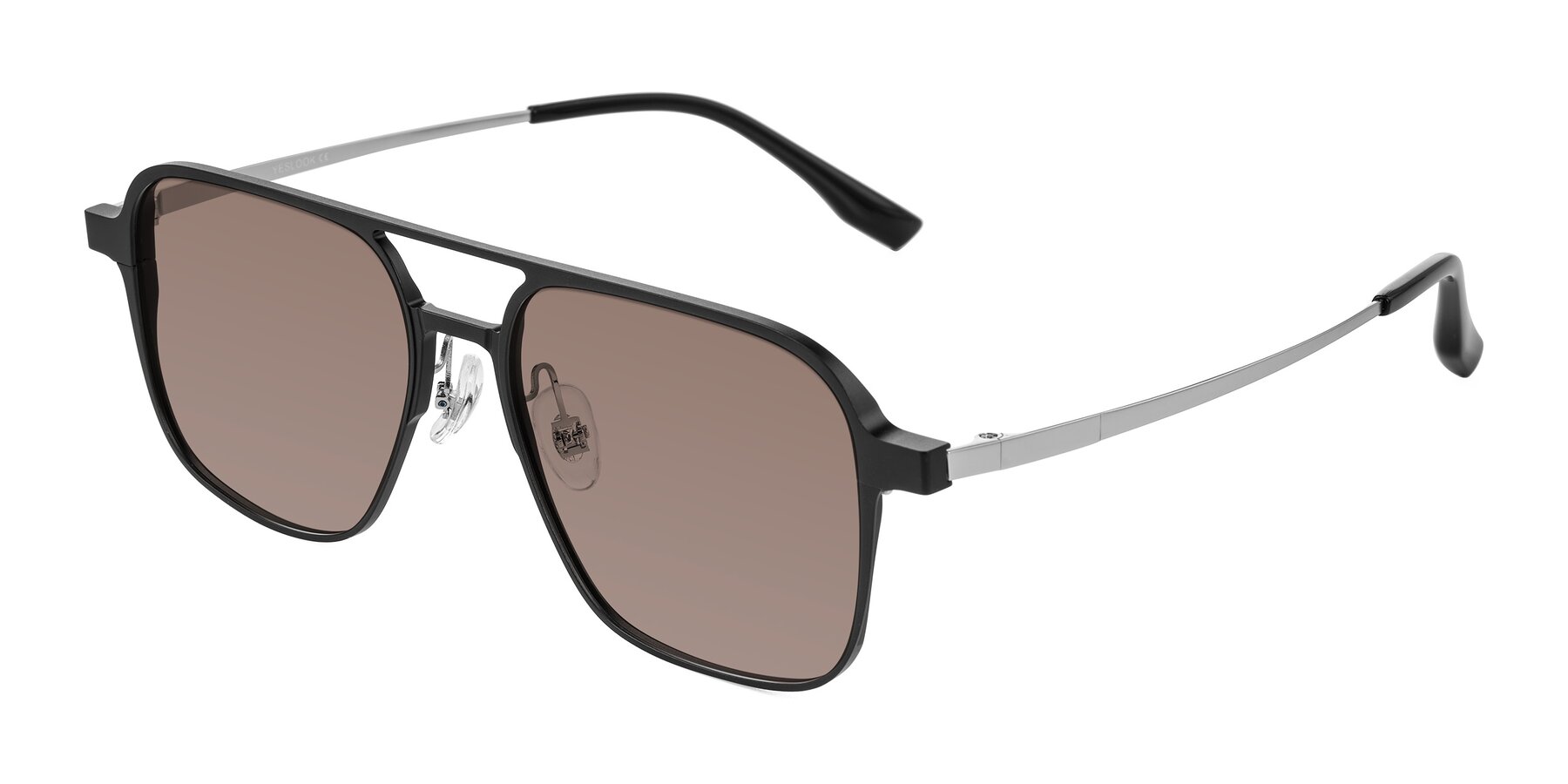 Angle of Sanya in Matte Black/Silver with Medium Brown Tinted Lenses