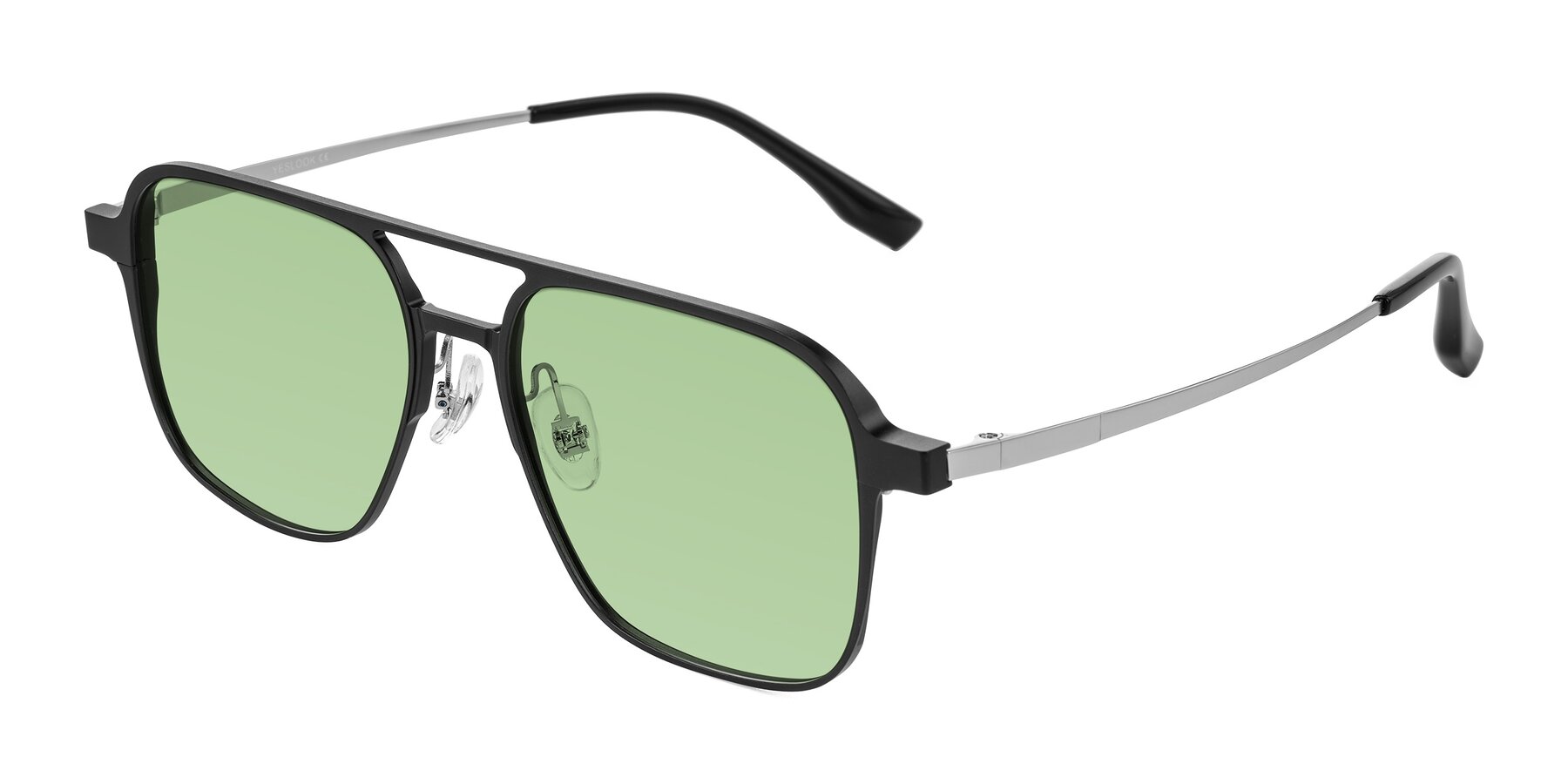 Angle of Sanya in Matte Black/Silver with Medium Green Tinted Lenses