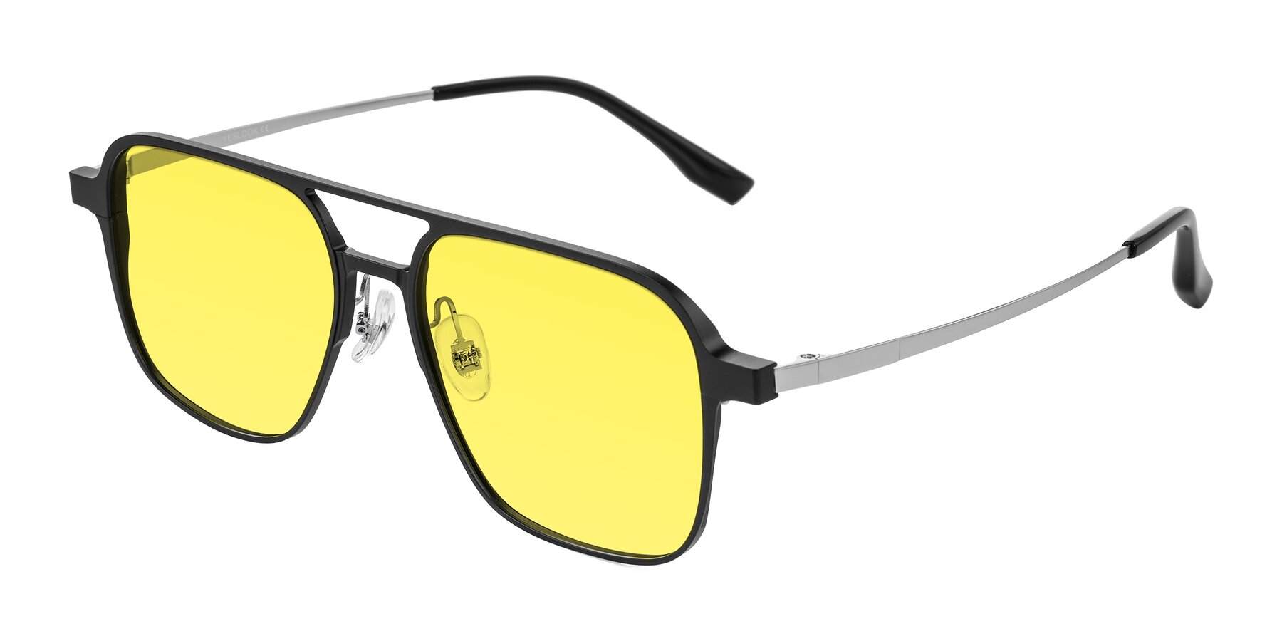 Angle of Sanya in Matte Black/Silver with Medium Yellow Tinted Lenses