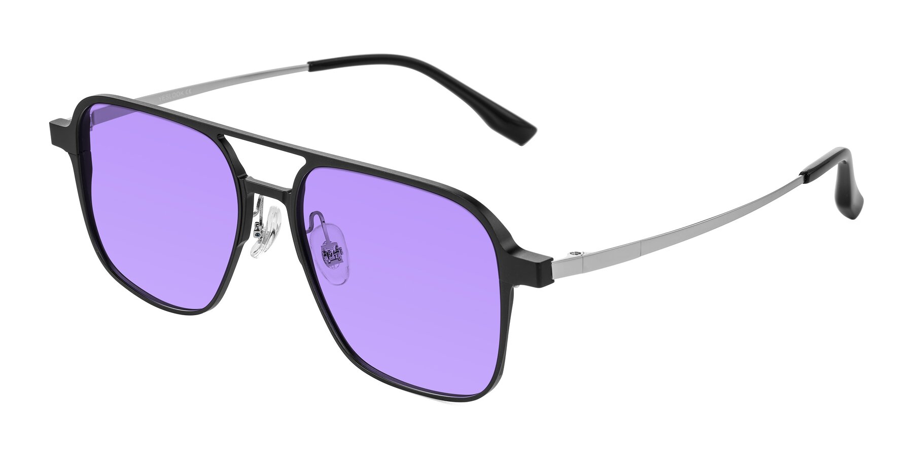 Angle of Sanya in Matte Black/Silver with Medium Purple Tinted Lenses