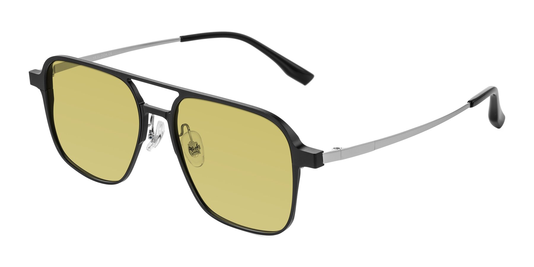 Angle of Sanya in Matte Black/Silver with Medium Champagne Tinted Lenses