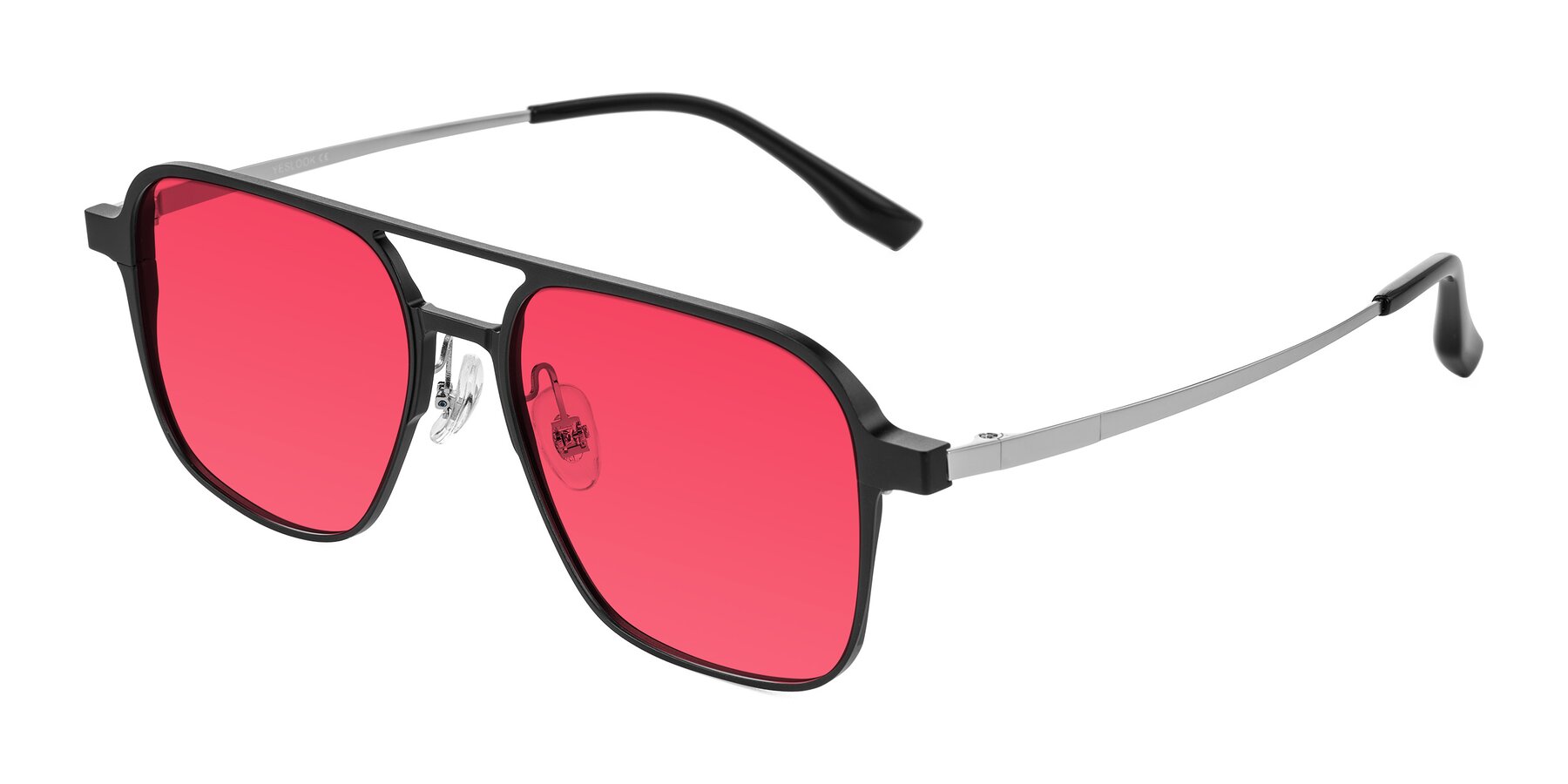 Angle of Sanya in Matte Black/Silver with Red Tinted Lenses