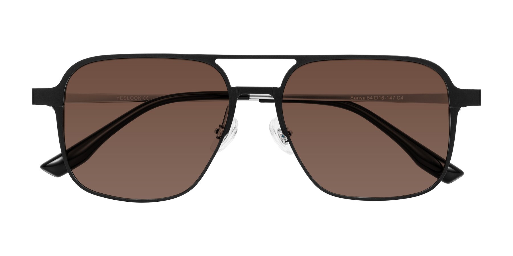Folded Front of Sanya in Matte Black/Silver with Brown Tinted Lenses
