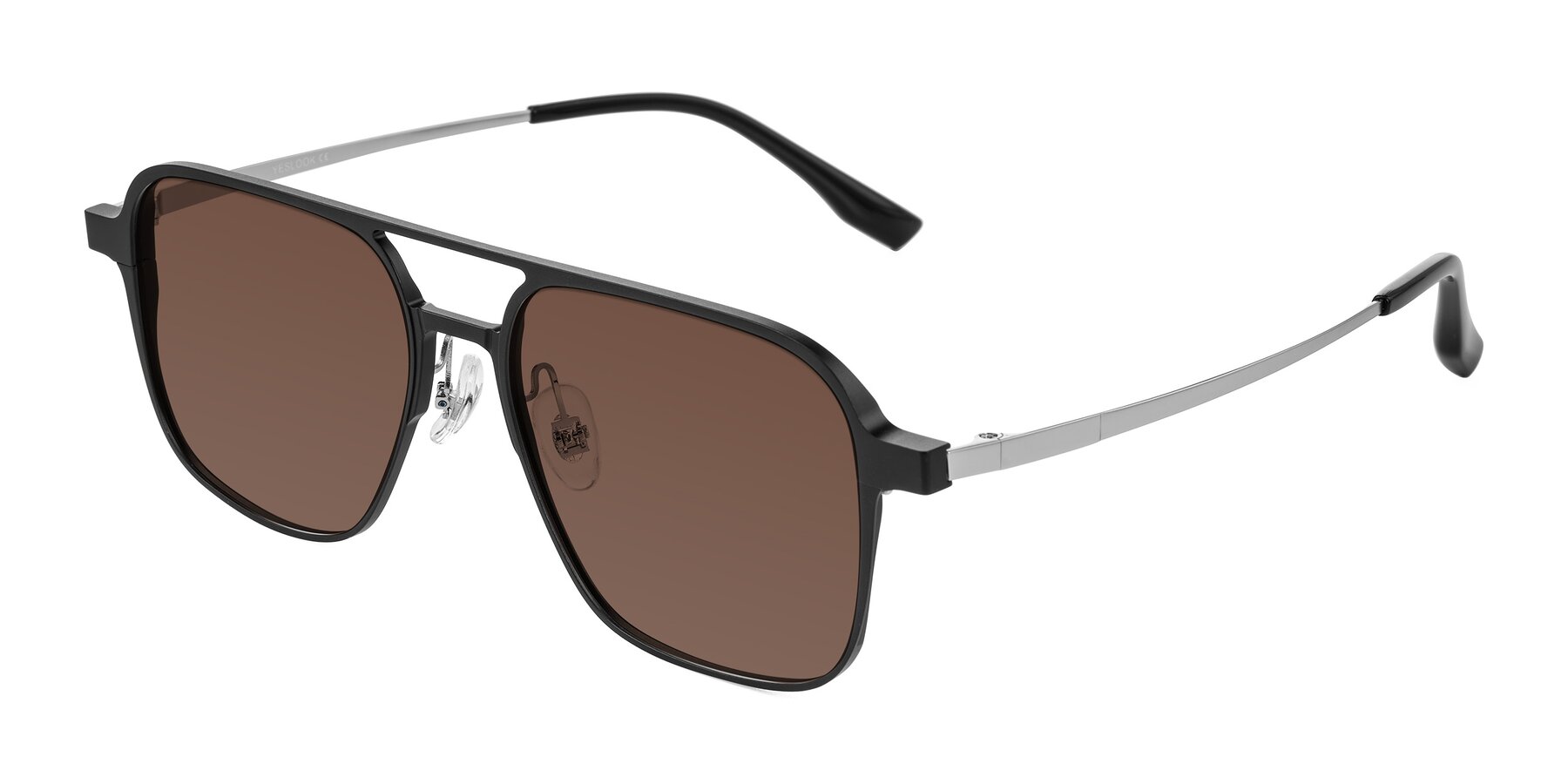 Angle of Sanya in Matte Black/Silver with Brown Tinted Lenses