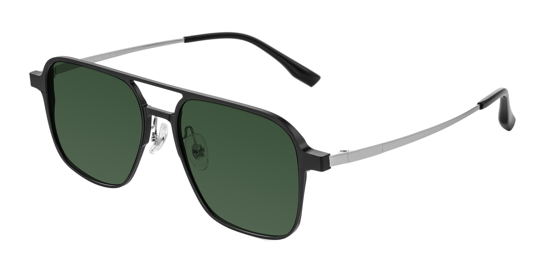 Angle of Sanya in Matte Black/Silver with Green Tinted Lenses