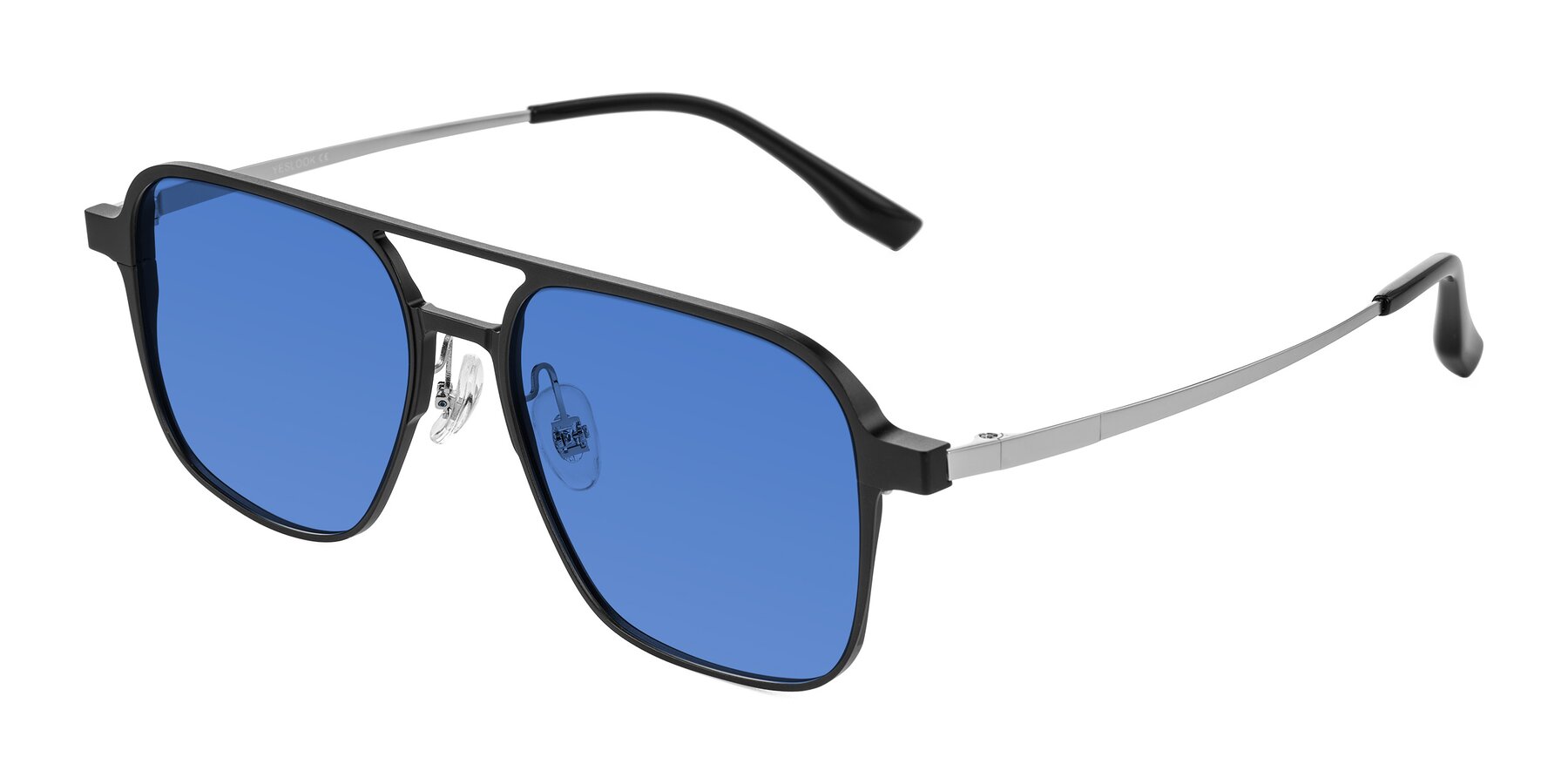 Angle of Sanya in Matte Black/Silver with Blue Tinted Lenses