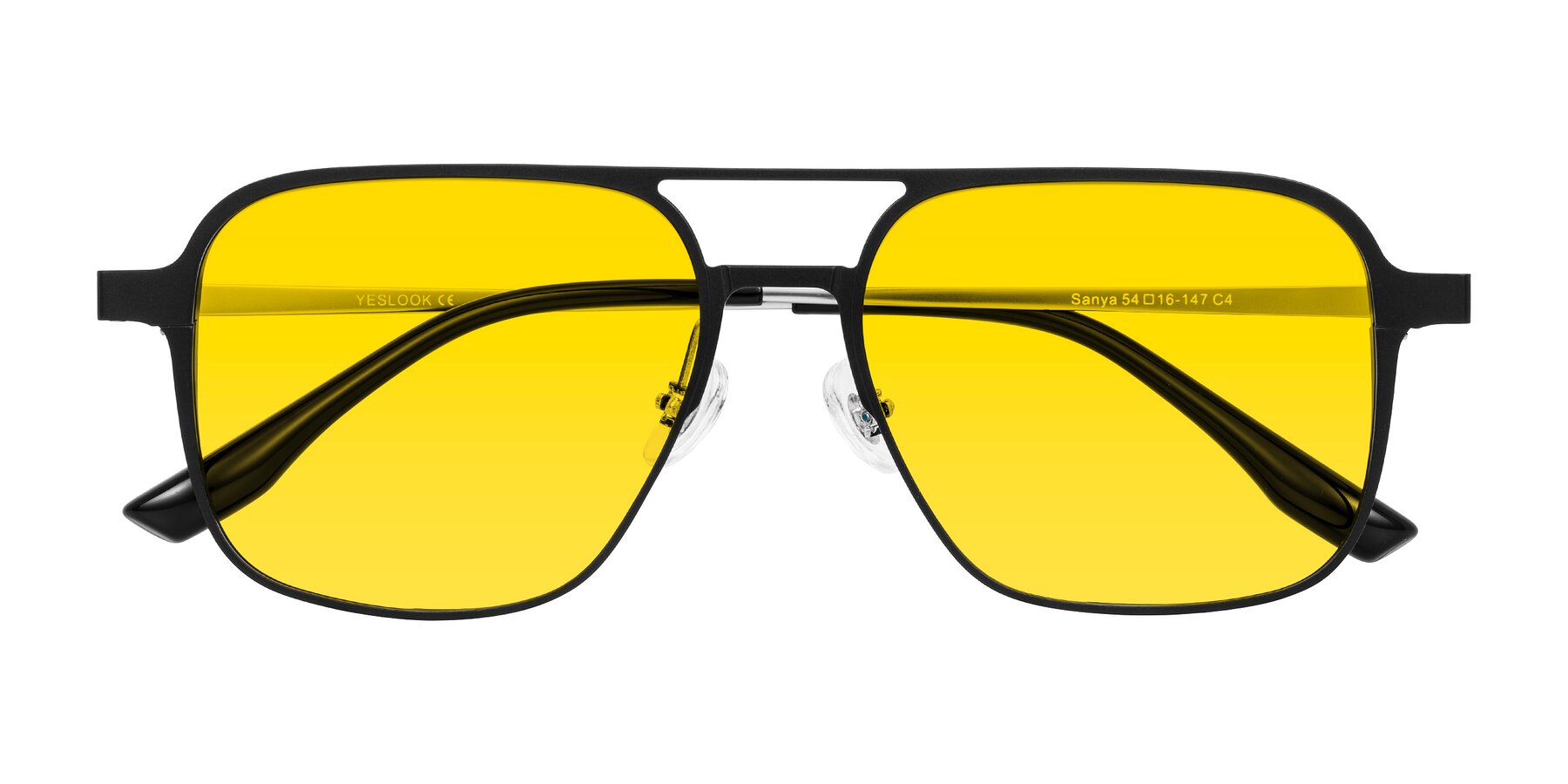 Folded Front of Sanya in Matte Black/Silver with Yellow Tinted Lenses