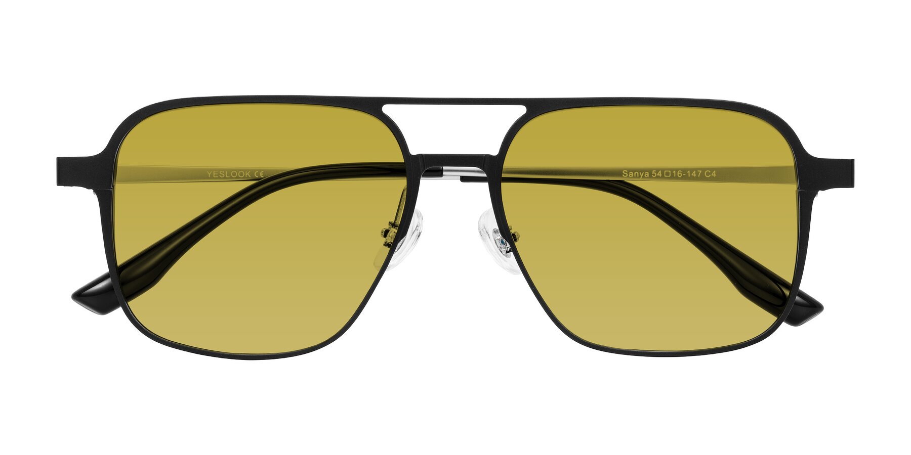 Folded Front of Sanya in Matte Black/Silver with Champagne Tinted Lenses