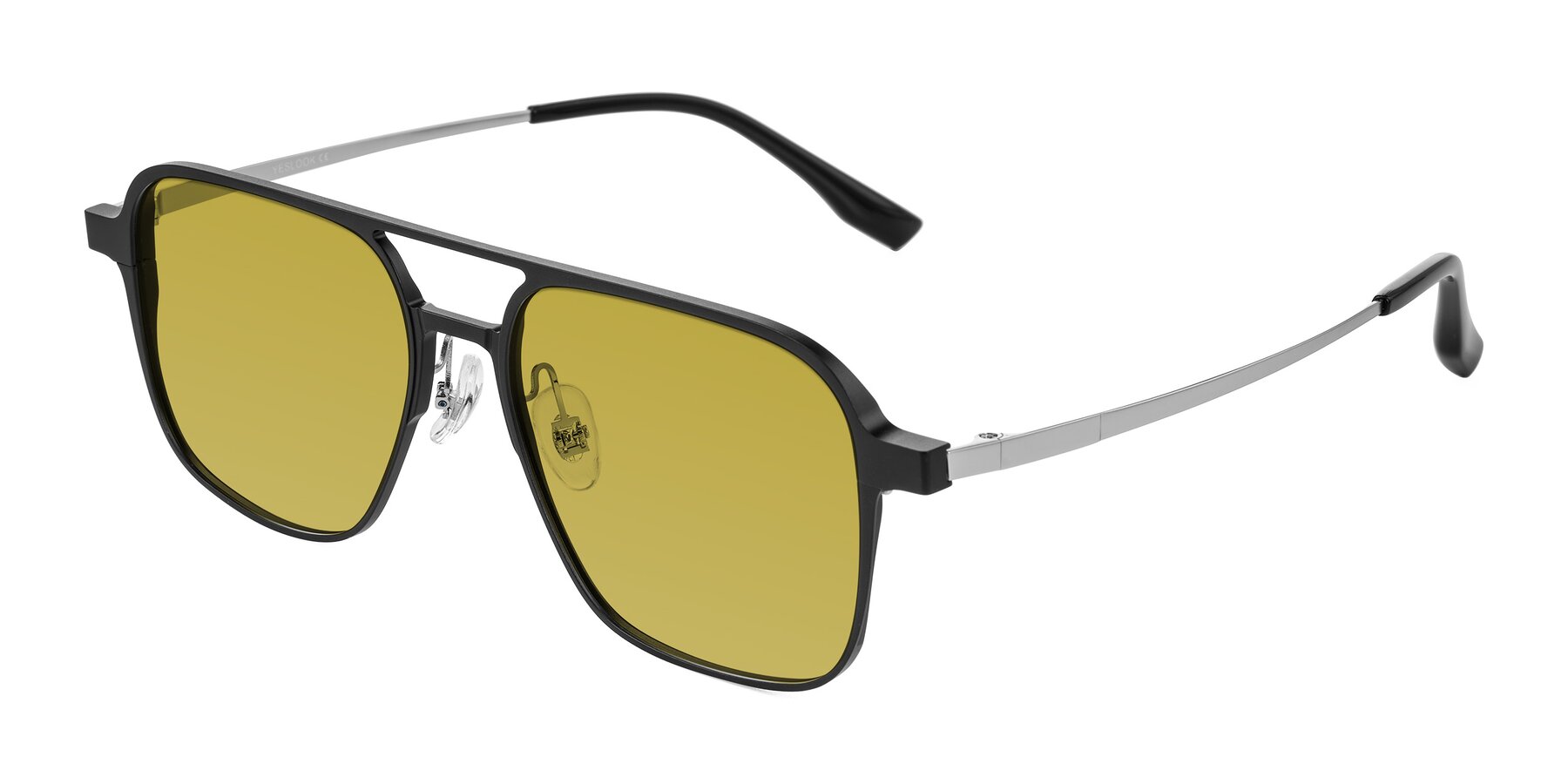 Angle of Sanya in Matte Black/Silver with Champagne Tinted Lenses