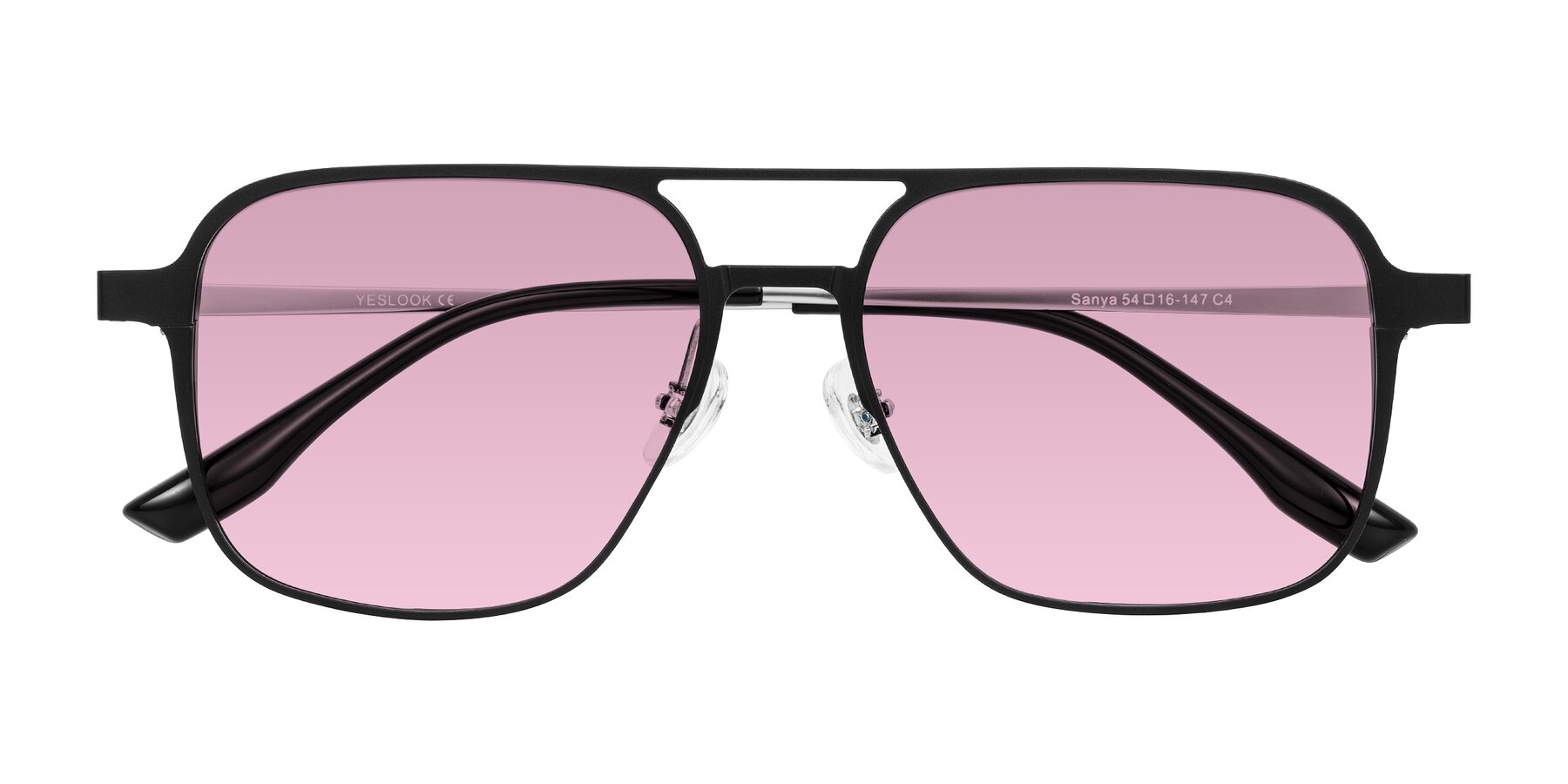 Folded Front of Sanya in Matte Black/Silver with Light Wine Tinted Lenses