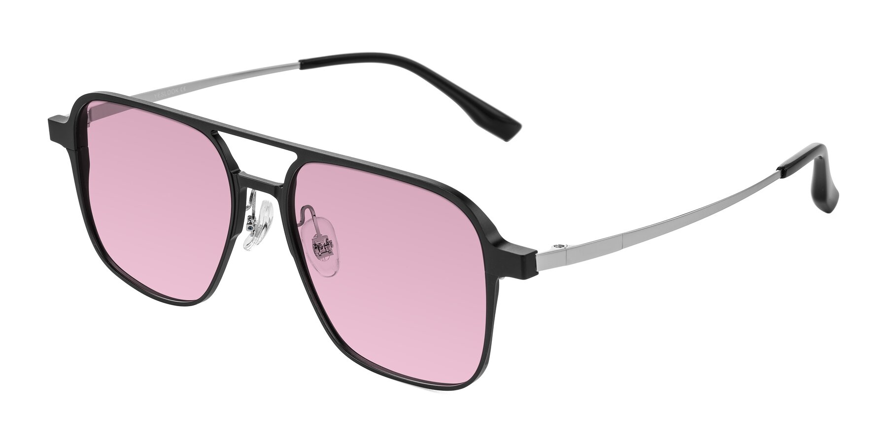 Angle of Sanya in Matte Black/Silver with Light Wine Tinted Lenses