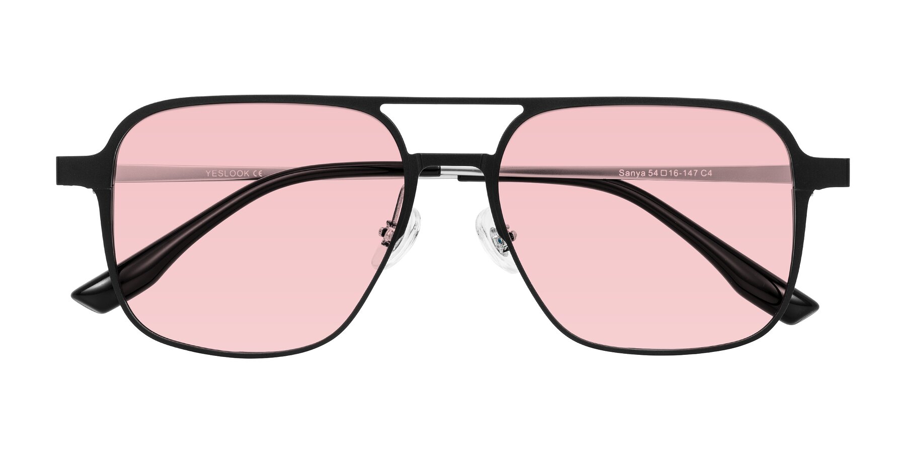 Folded Front of Sanya in Matte Black/Silver with Light Garnet Tinted Lenses