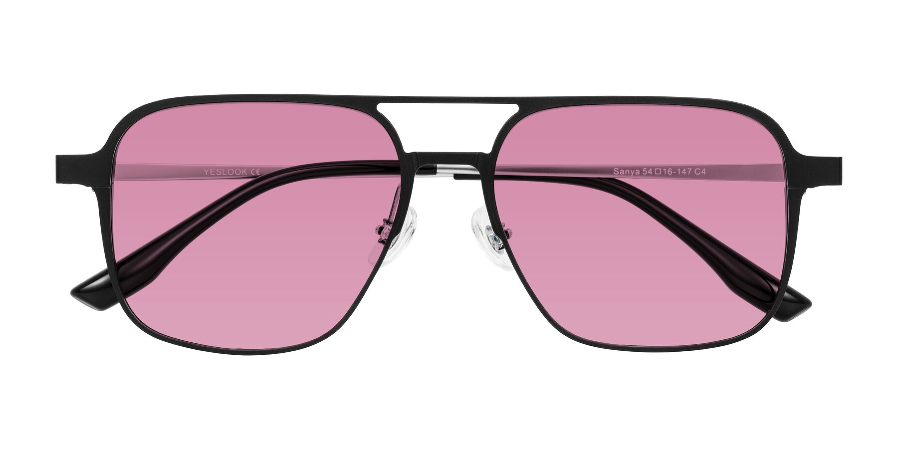 Folded Front of Sanya in Matte Black/Silver with Medium Wine Tinted Lenses