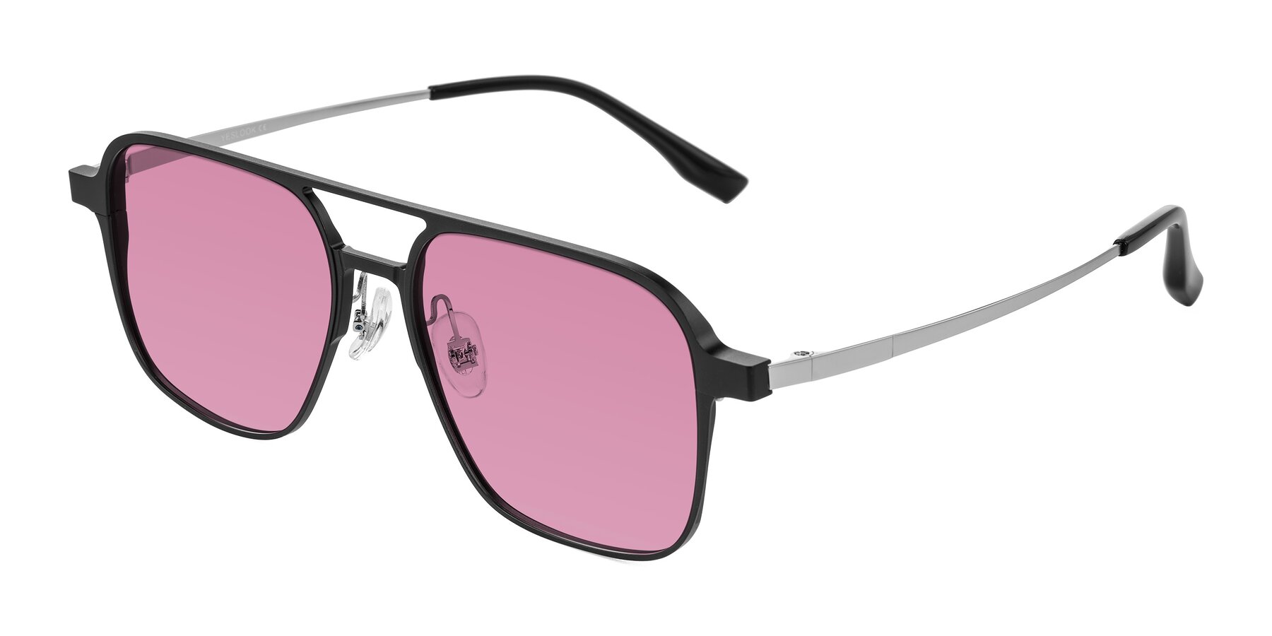 Angle of Sanya in Matte Black/Silver with Medium Wine Tinted Lenses
