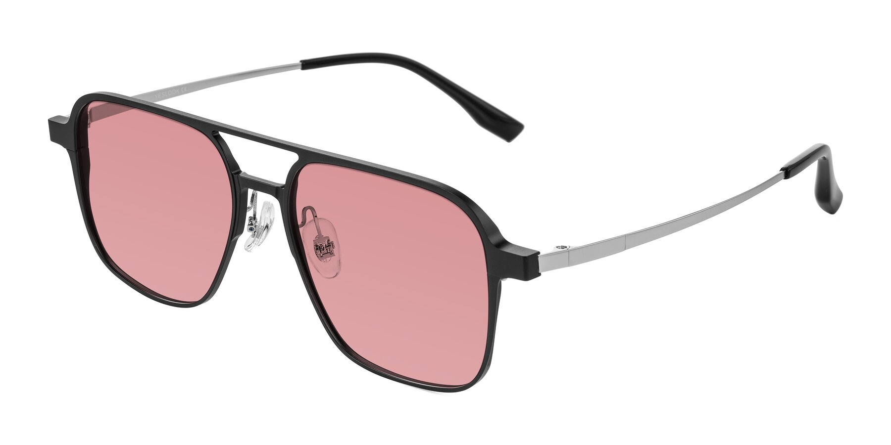 Angle of Sanya in Matte Black/Silver with Medium Garnet Tinted Lenses