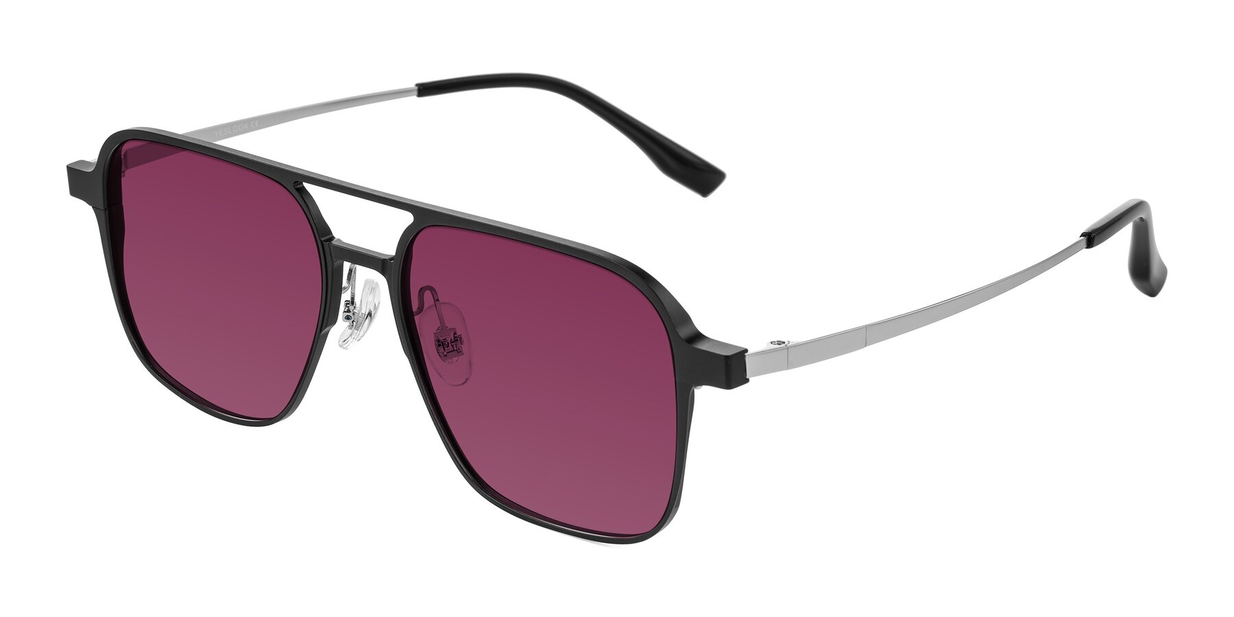 Angle of Sanya in Matte Black/Silver with Wine Tinted Lenses