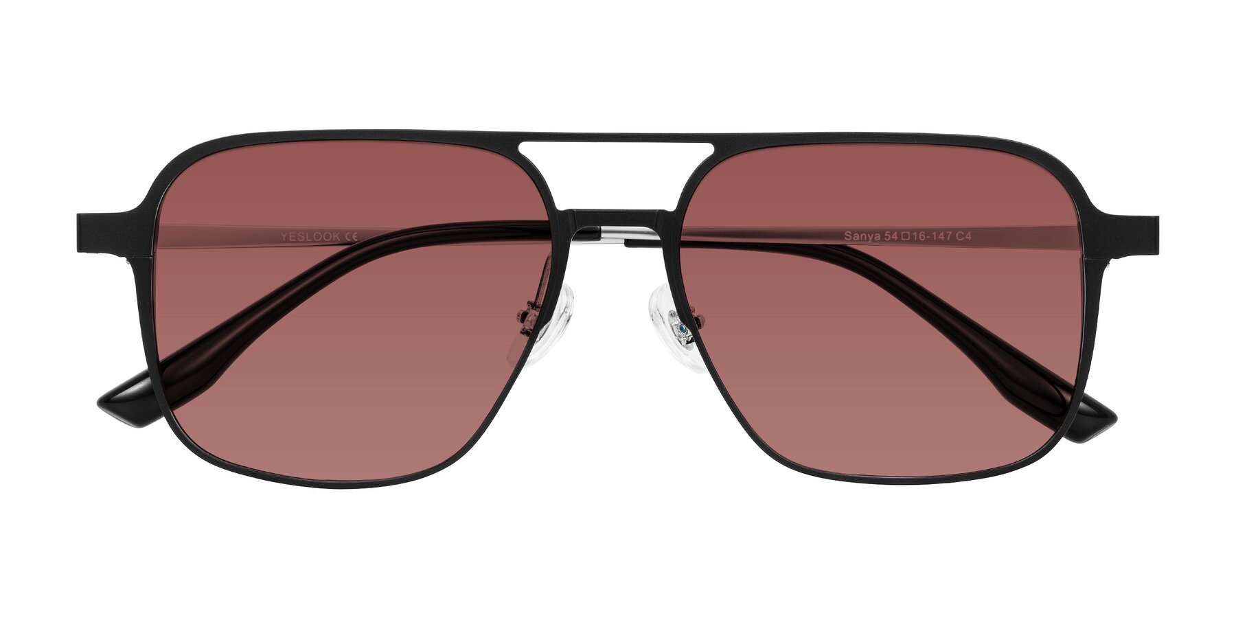 Folded Front of Sanya in Matte Black/Silver with Garnet Tinted Lenses