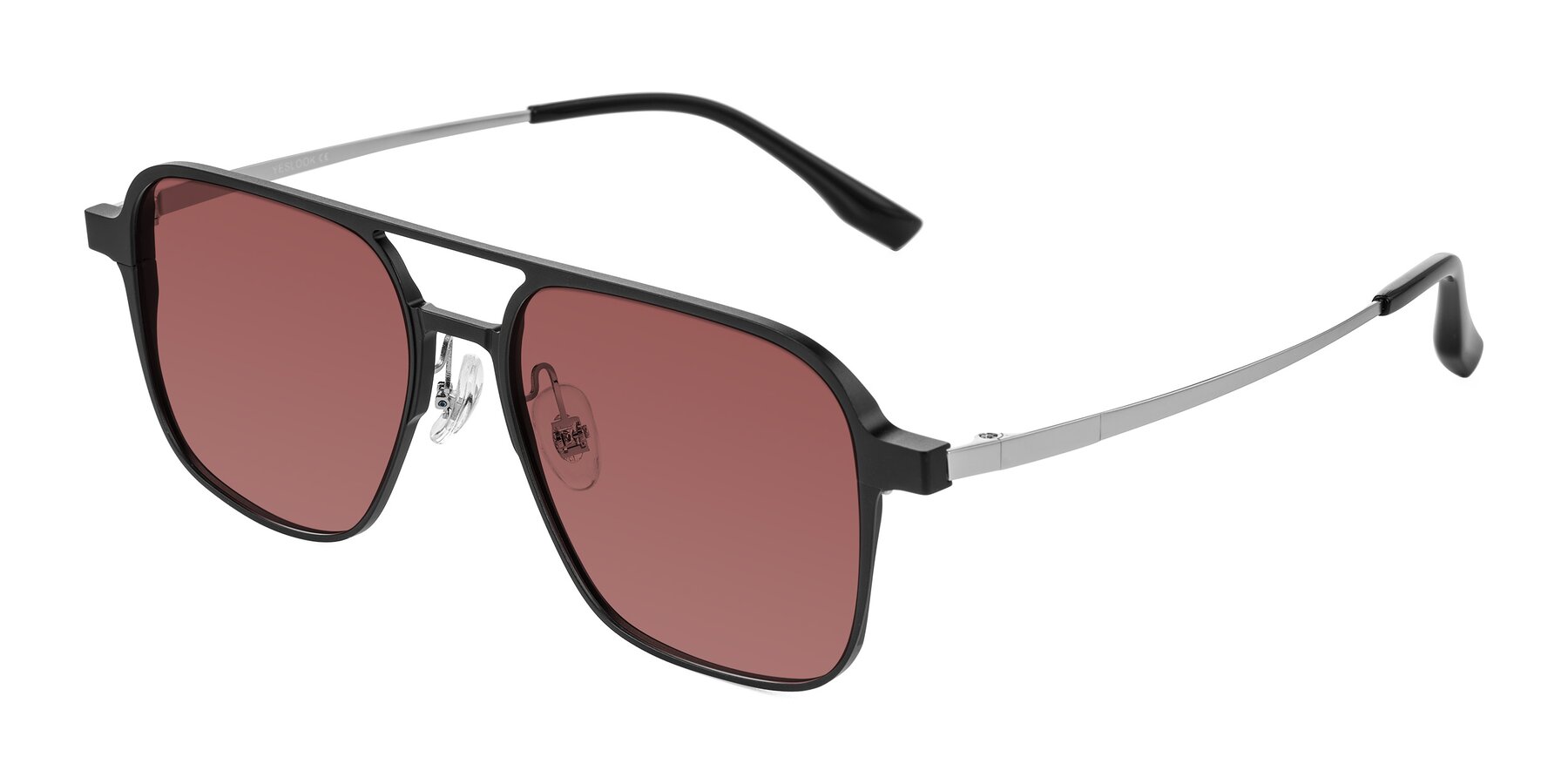 Angle of Sanya in Matte Black/Silver with Garnet Tinted Lenses