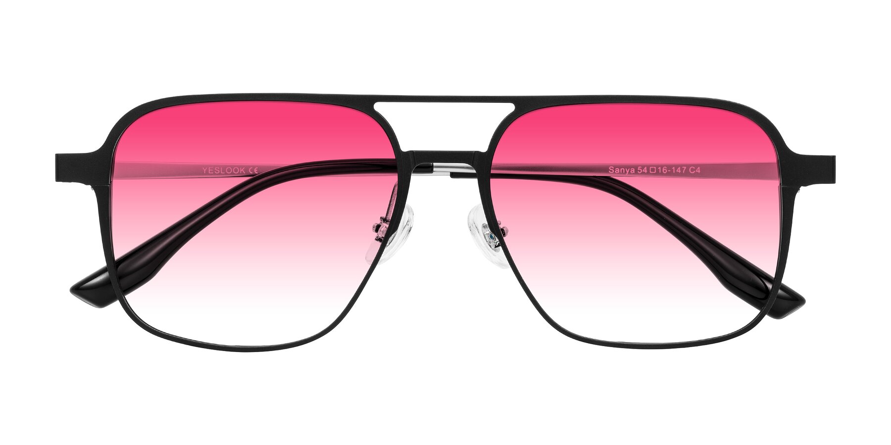 Folded Front of Sanya in Matte Black/Silver with Pink Gradient Lenses