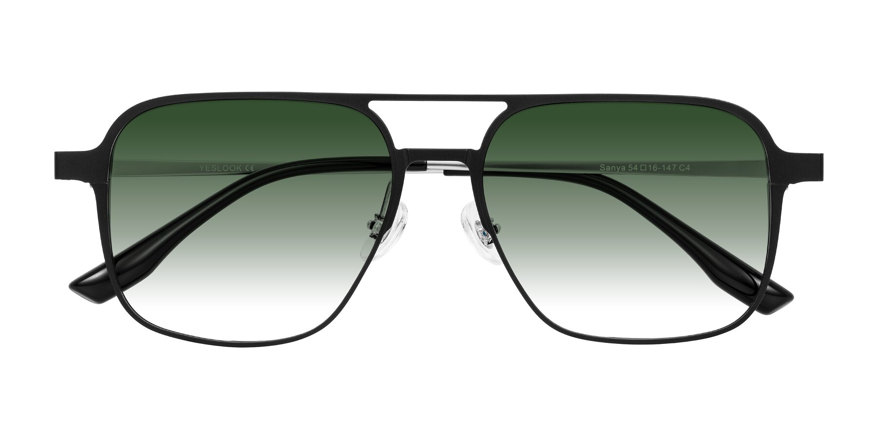 Folded Front of Sanya in Matte Black/Silver with Green Gradient Lenses