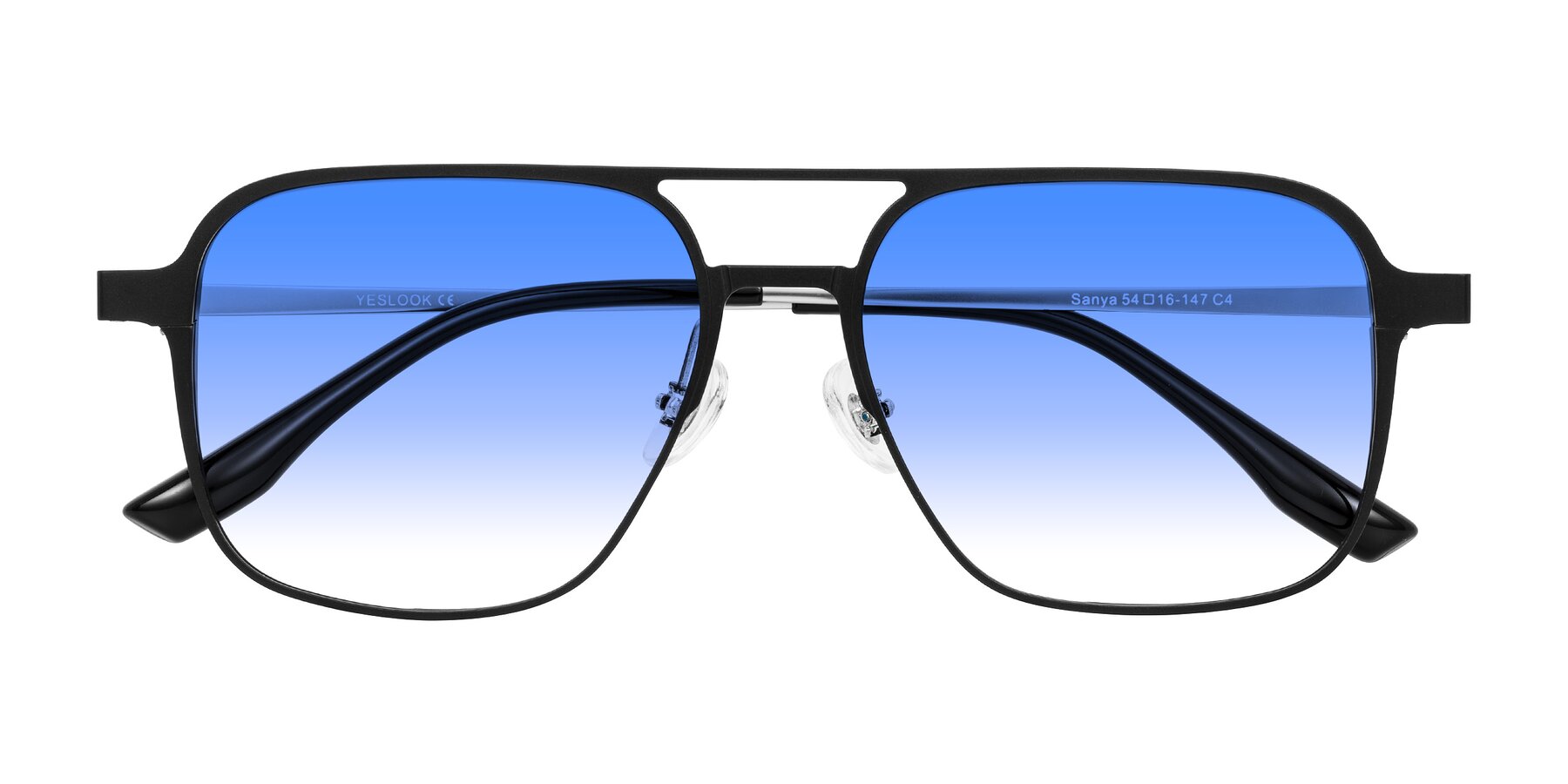 Folded Front of Sanya in Matte Black/Silver with Blue Gradient Lenses