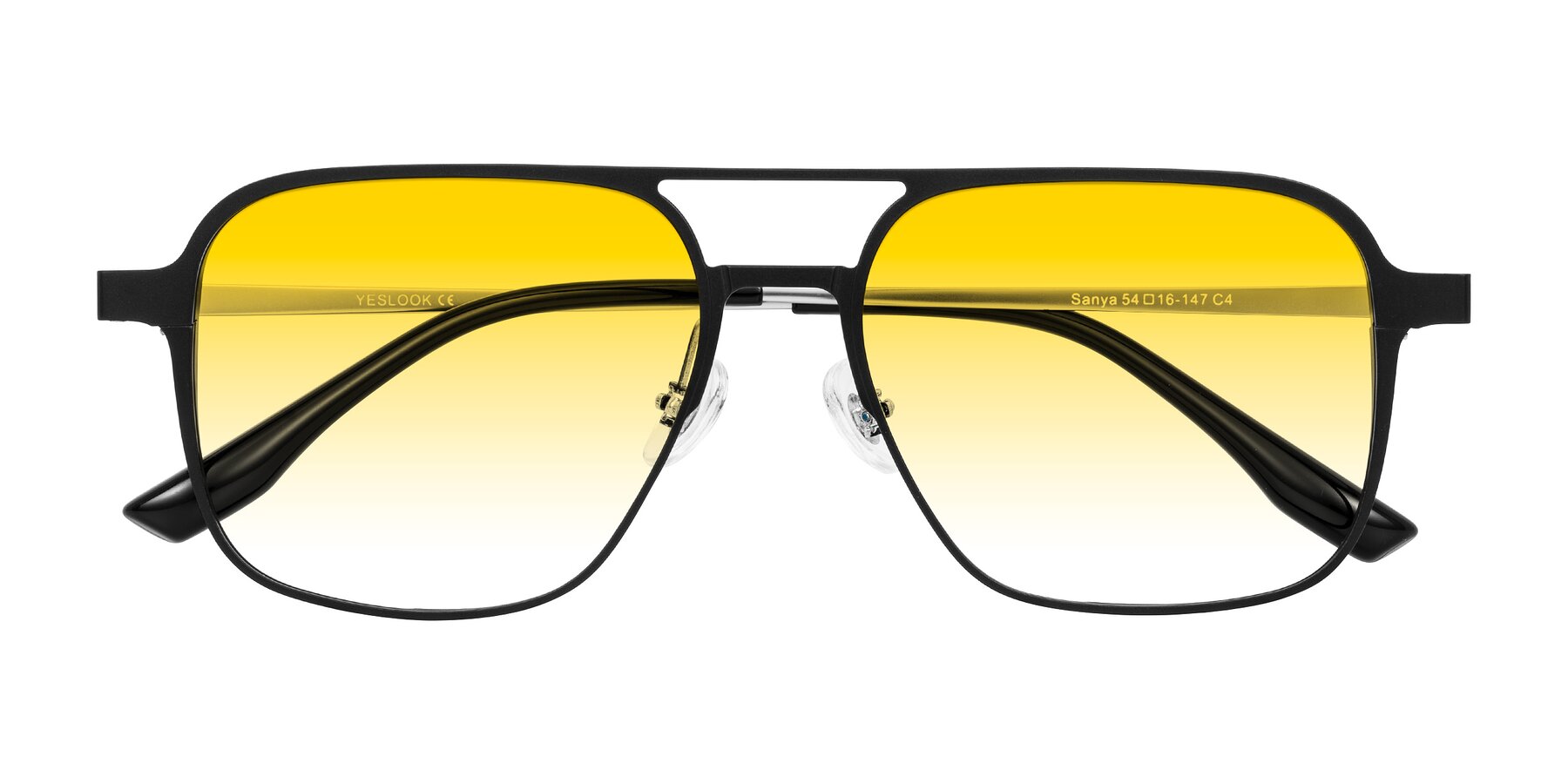 Folded Front of Sanya in Matte Black/Silver with Yellow Gradient Lenses