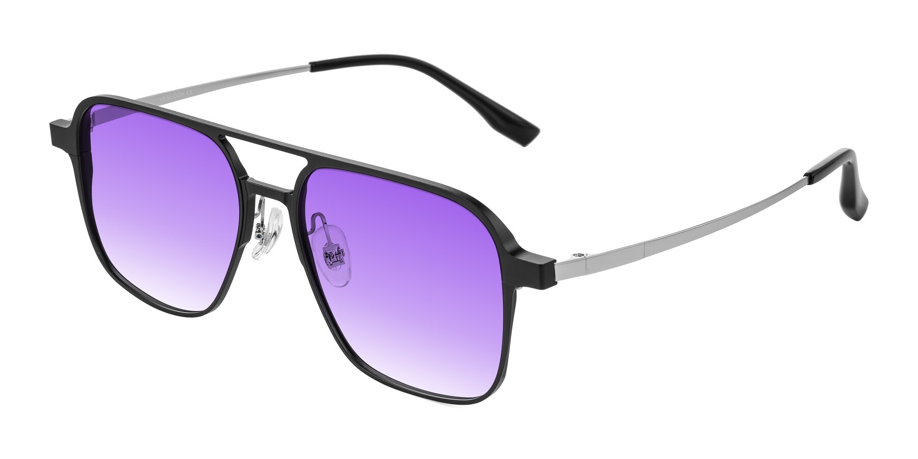 Angle of Sanya in Matte Black/Silver with Purple Gradient Lenses