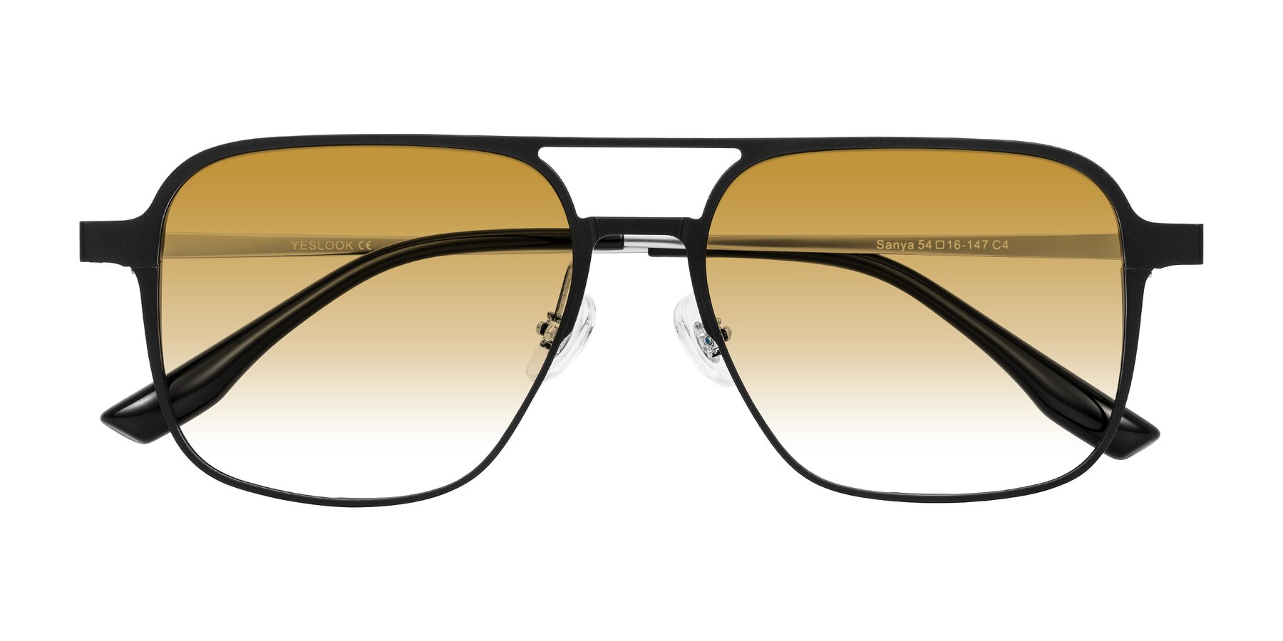Folded Front of Sanya in Matte Black/Silver with Champagne Gradient Lenses