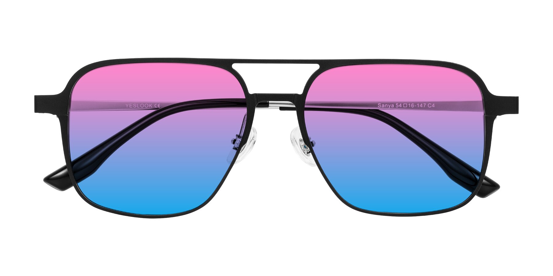 Folded Front of Sanya in Matte Black/Silver with Pink / Blue Gradient Lenses