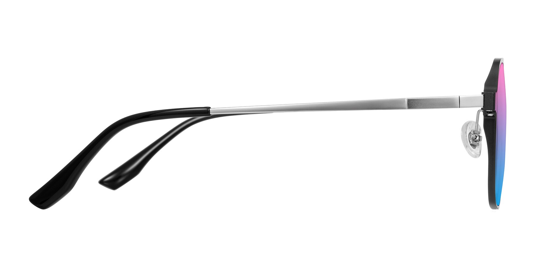 Side of Sanya in Matte Black/Silver with Pink / Blue Gradient Lenses