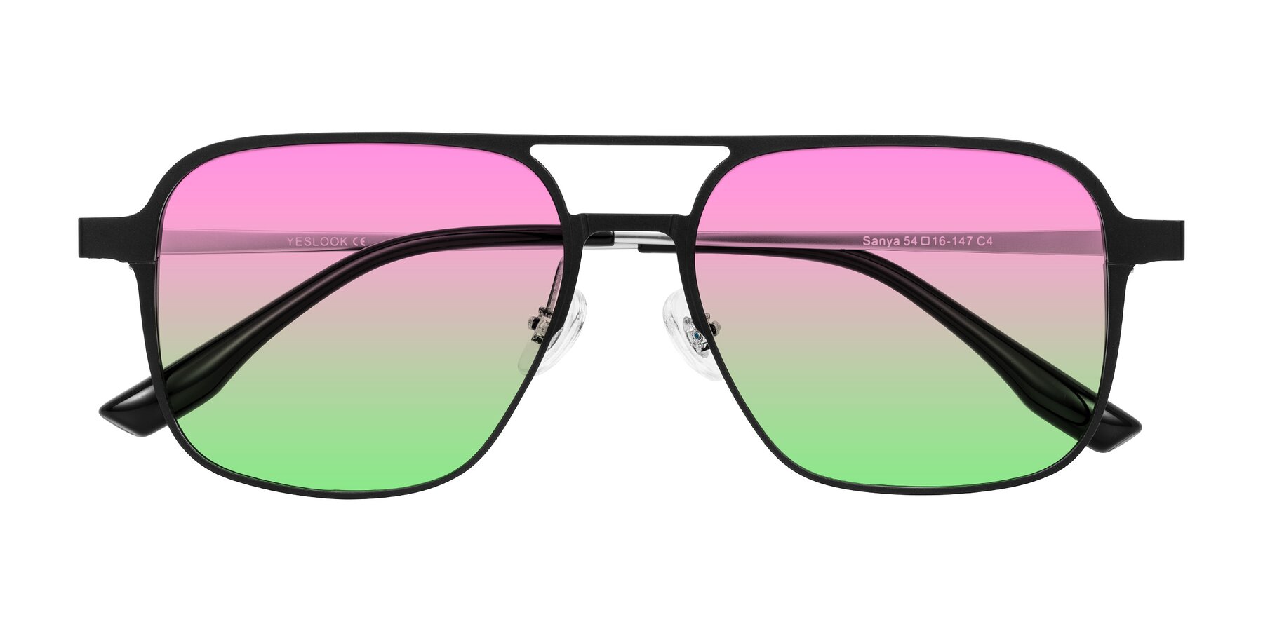 Folded Front of Sanya in Matte Black/Silver with Pink / Green Gradient Lenses