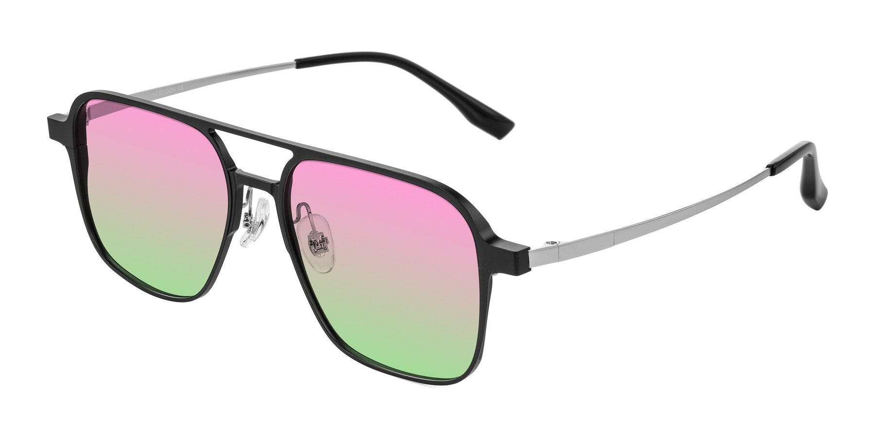 Angle of Sanya in Matte Black/Silver with Pink / Green Gradient Lenses