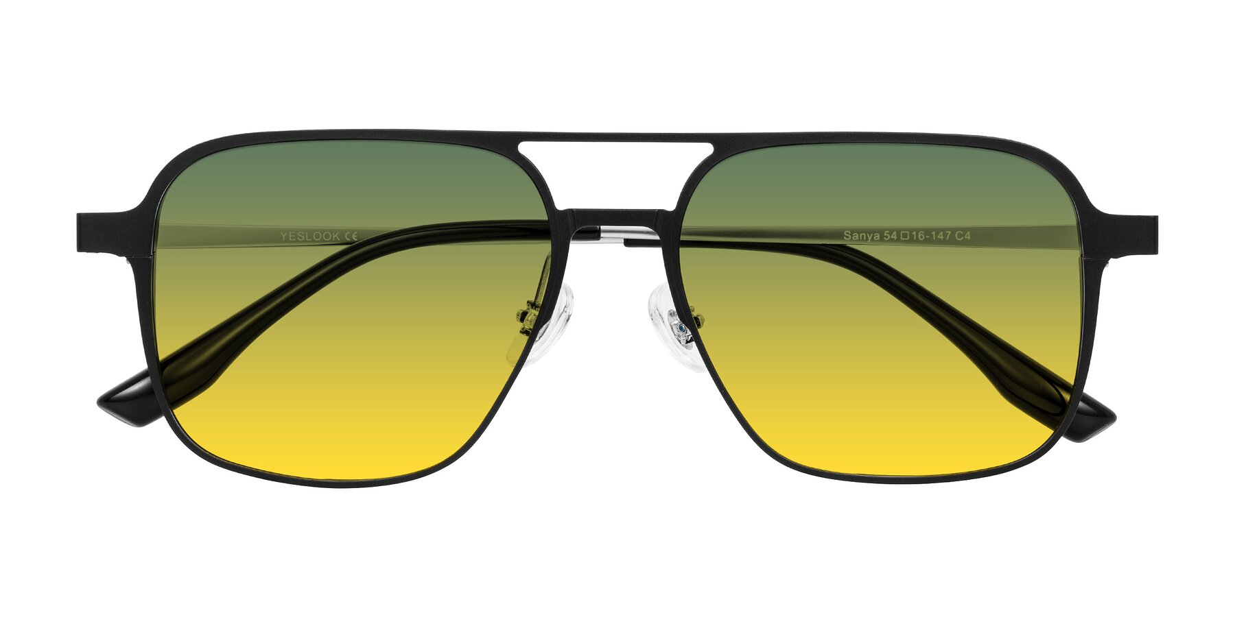 Folded Front of Sanya in Matte Black/Silver with Green / Yellow Gradient Lenses