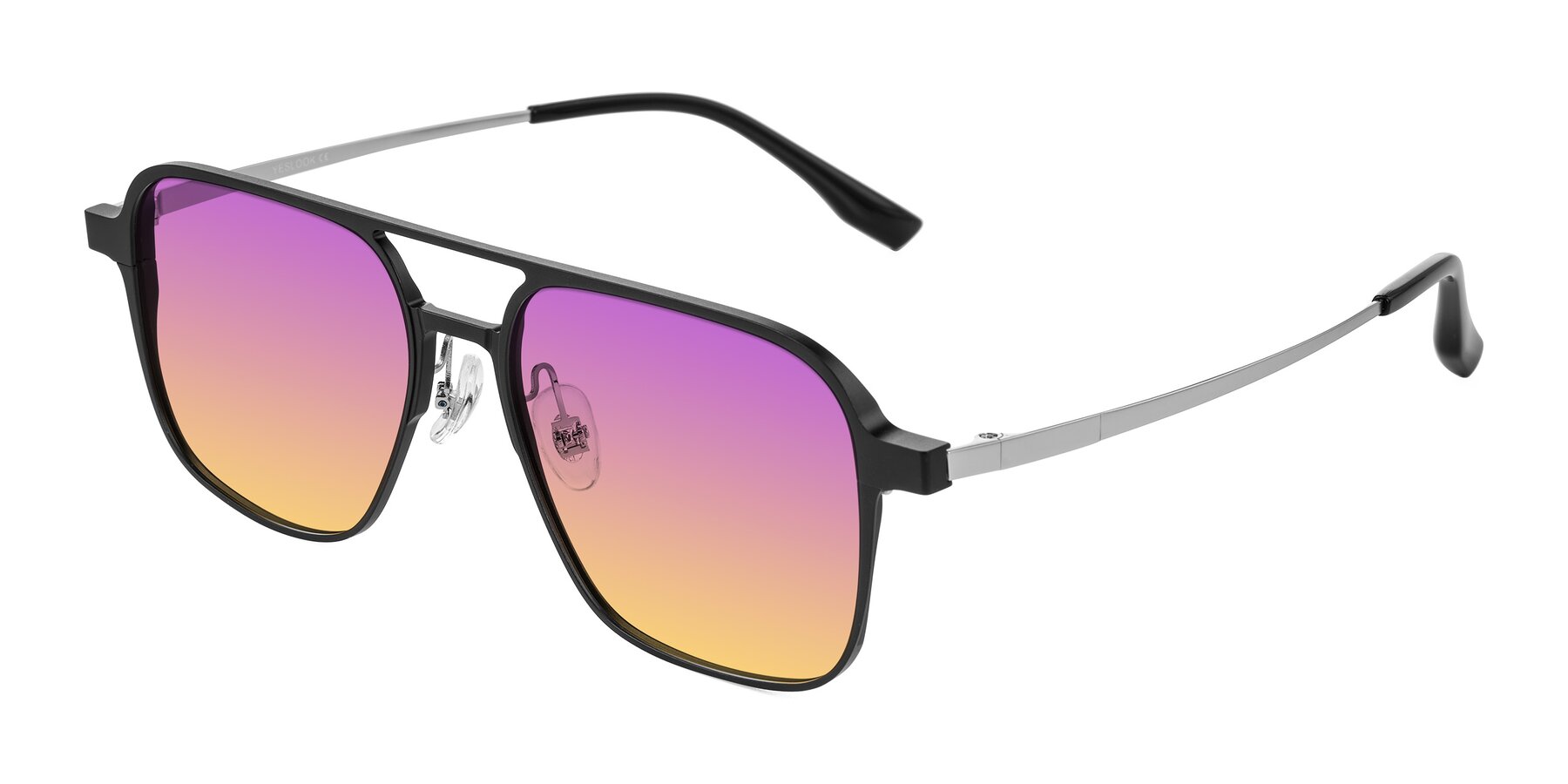 Angle of Sanya in Matte Black/Silver with Purple / Yellow Gradient Lenses