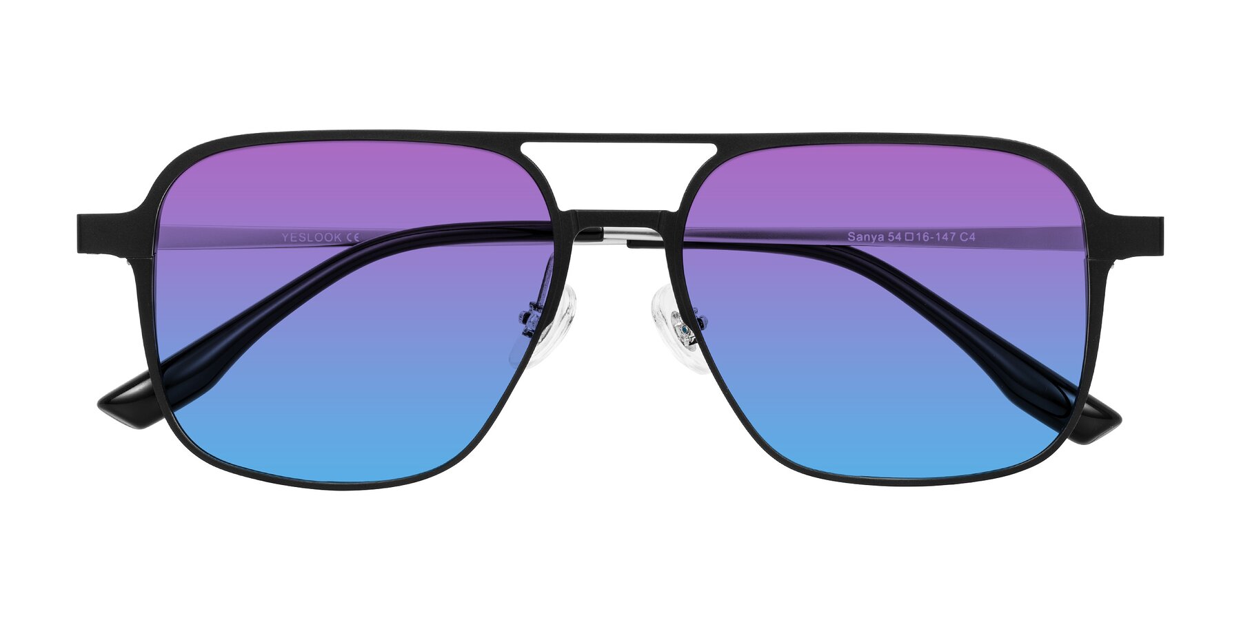 Folded Front of Sanya in Matte Black/Silver with Purple / Blue Gradient Lenses