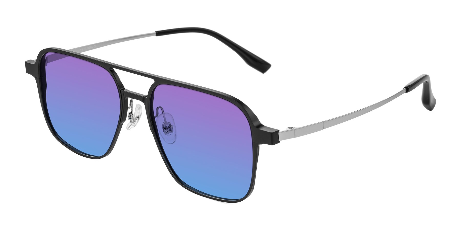 Angle of Sanya in Matte Black/Silver with Purple / Blue Gradient Lenses