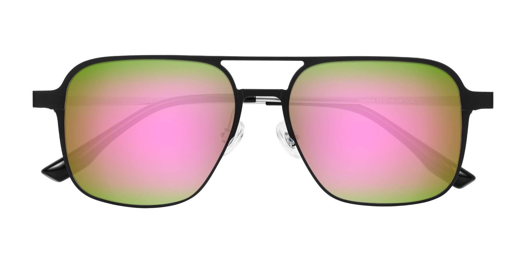 Folded Front of Sanya in Matte Black/Silver with Pink Mirrored Lenses