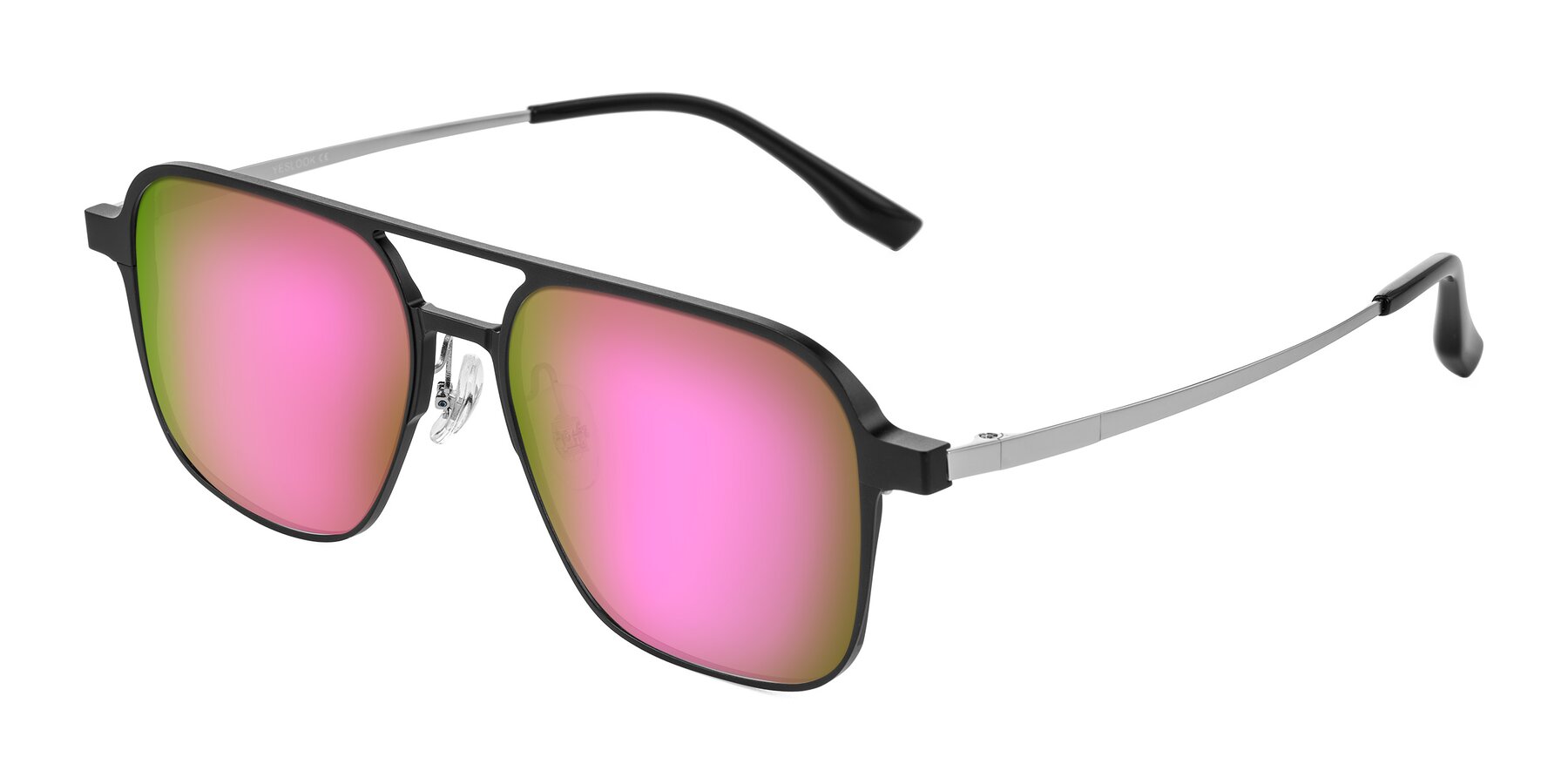 Angle of Sanya in Matte Black/Silver with Pink Mirrored Lenses