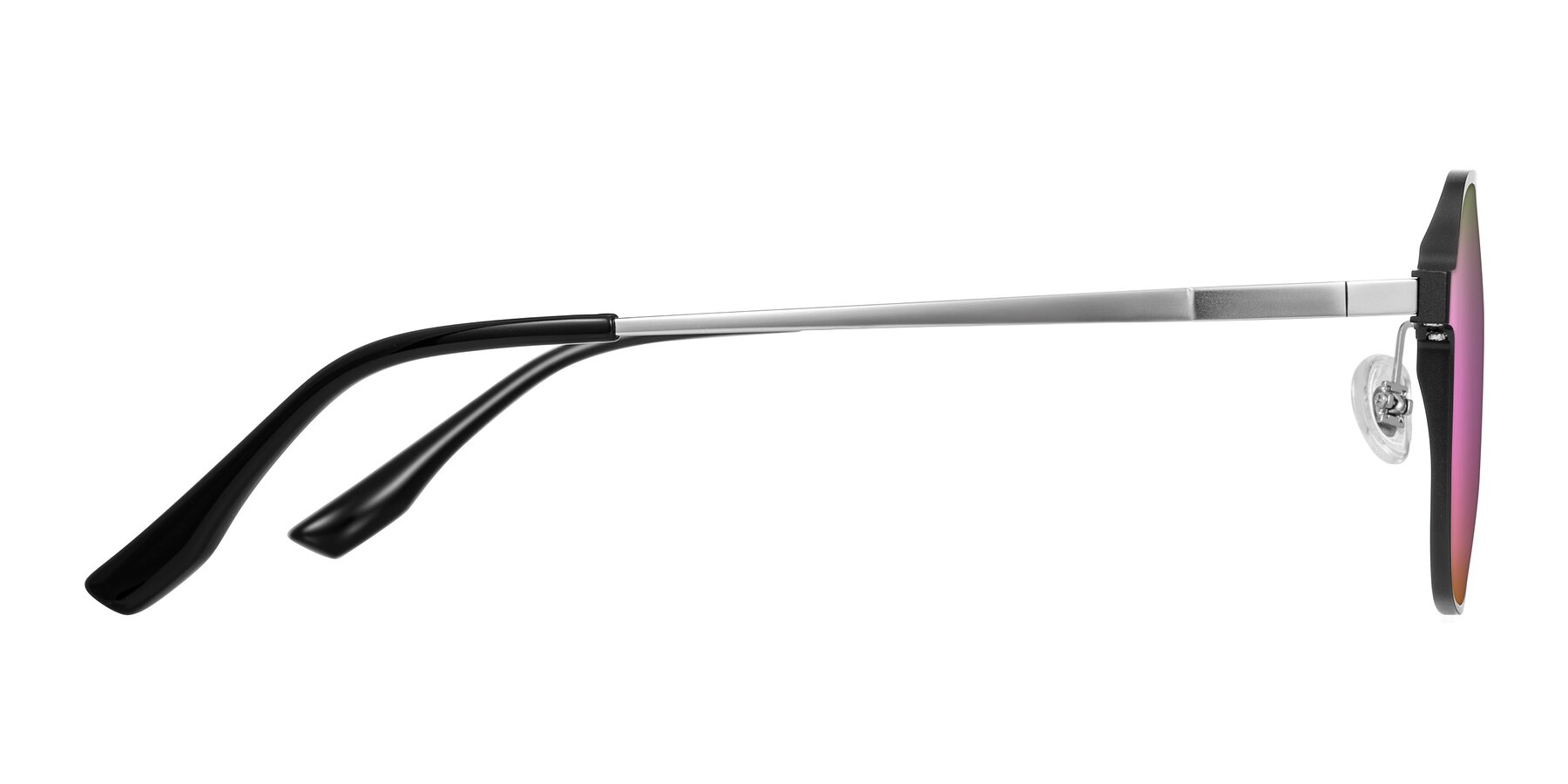 Side of Sanya in Matte Black/Silver with Pink Mirrored Lenses