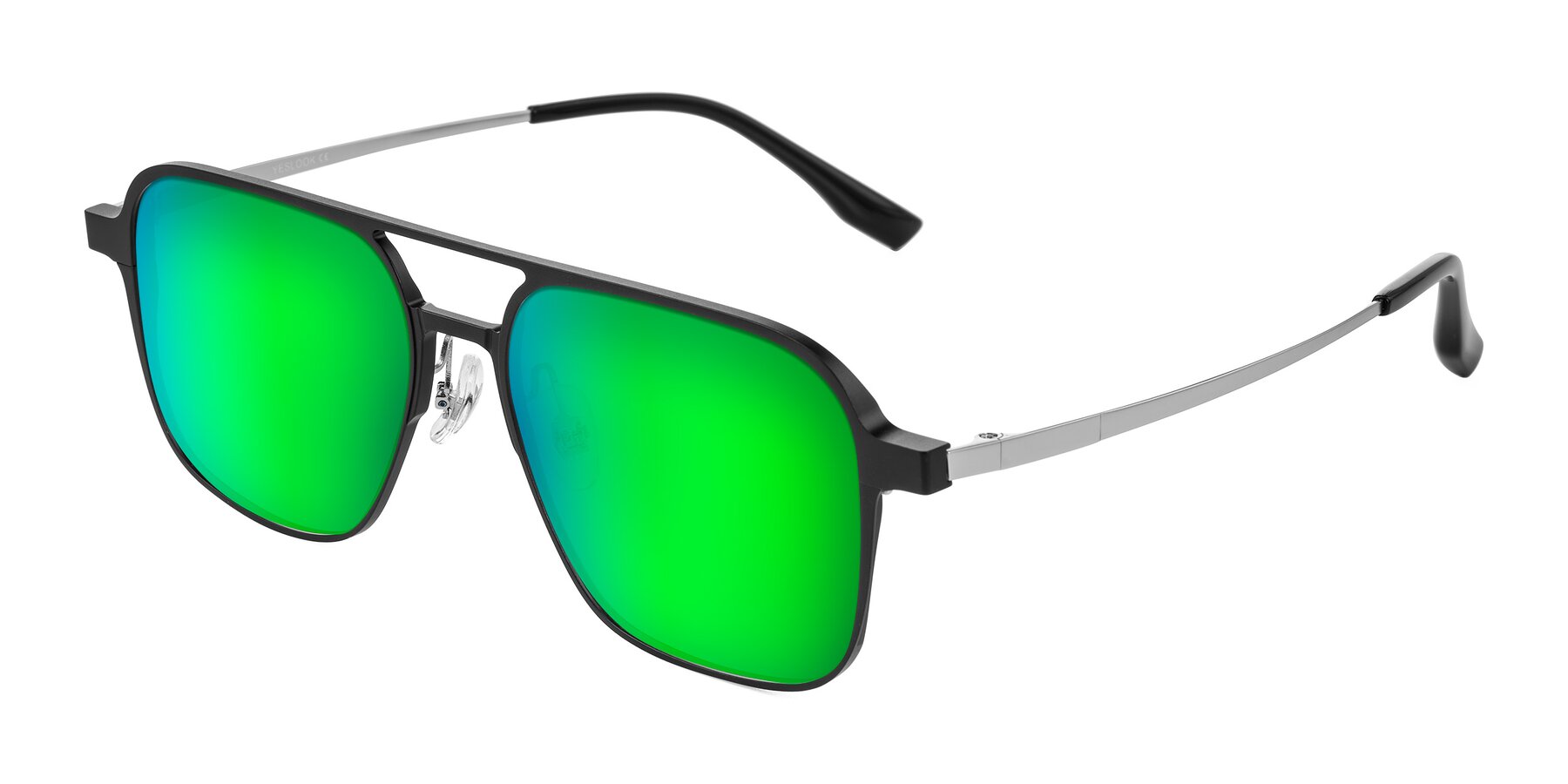 Angle of Sanya in Matte Black/Silver with Green Mirrored Lenses