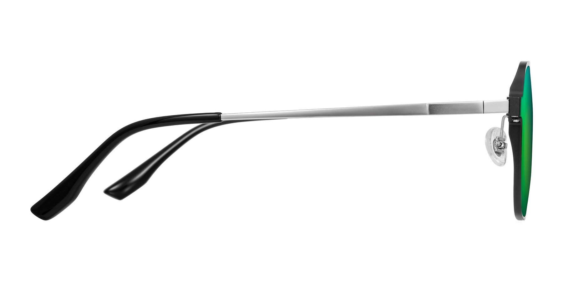 Side of Sanya in Matte Black/Silver with Green Mirrored Lenses