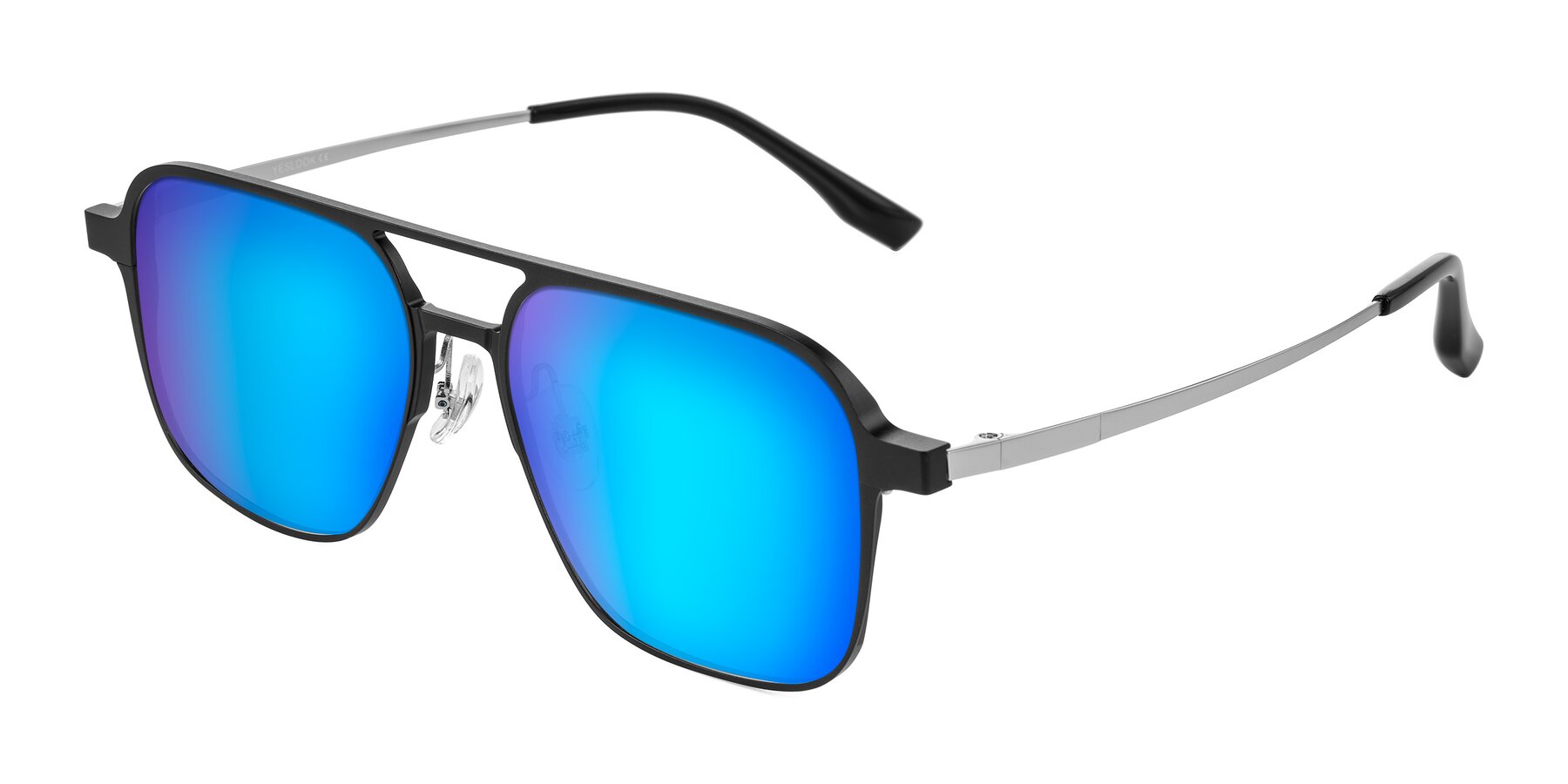 Angle of Sanya in Matte Black/Silver with Blue Mirrored Lenses