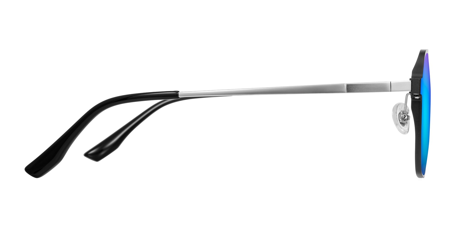 Side of Sanya in Matte Black/Silver with Blue Mirrored Lenses