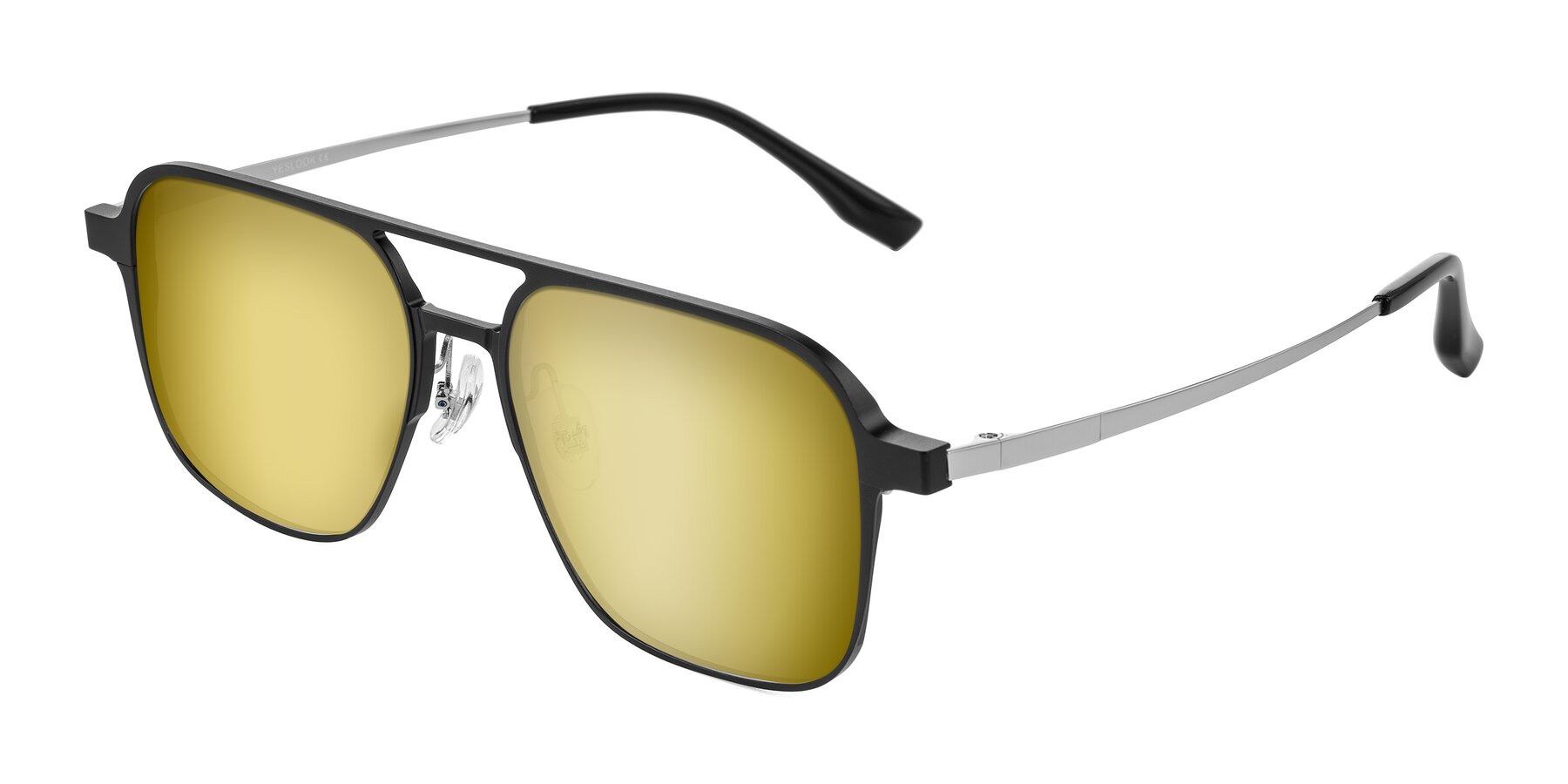 Angle of Sanya in Matte Black/Silver with Gold Mirrored Lenses