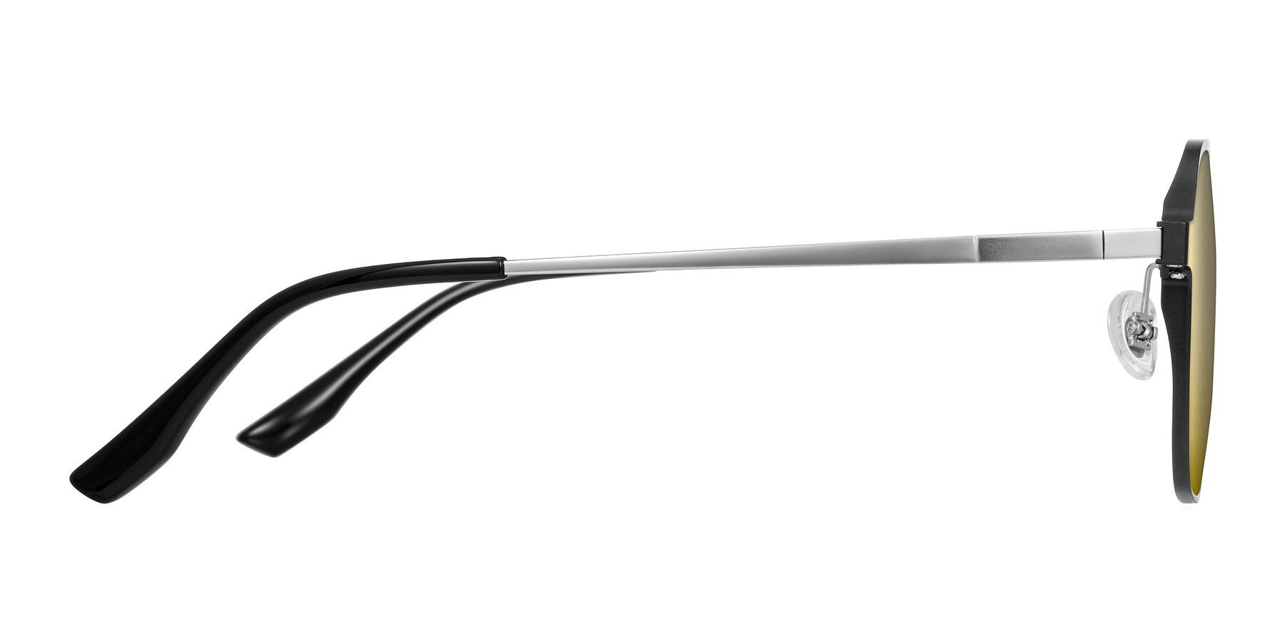 Side of Sanya in Matte Black/Silver with Gold Mirrored Lenses